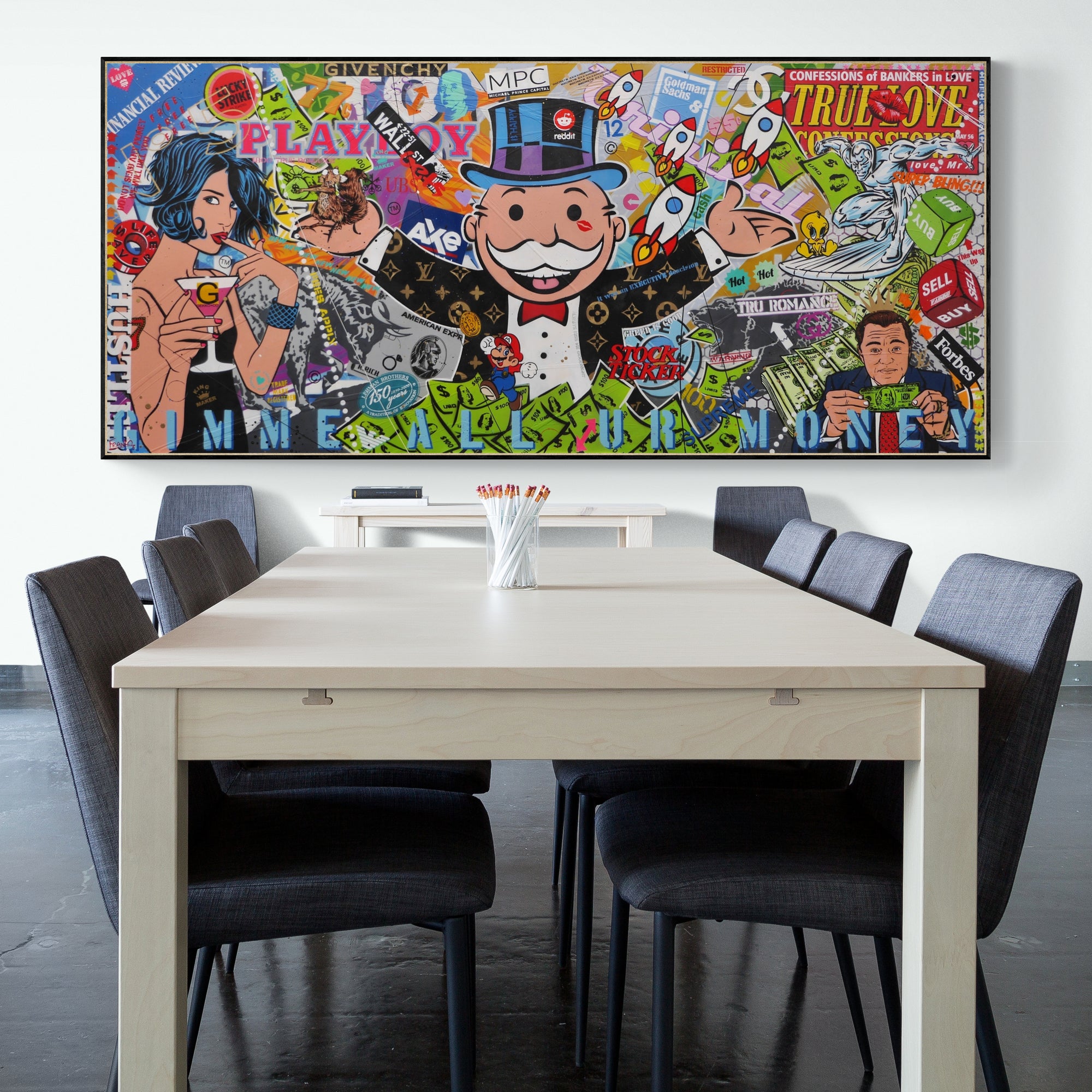 270cm x 120cm Textured Urban Pop Art Canvas Painting - Modern Wall Decor for Living Room, Bedroom & Office | Hush Money Inspired Artwork