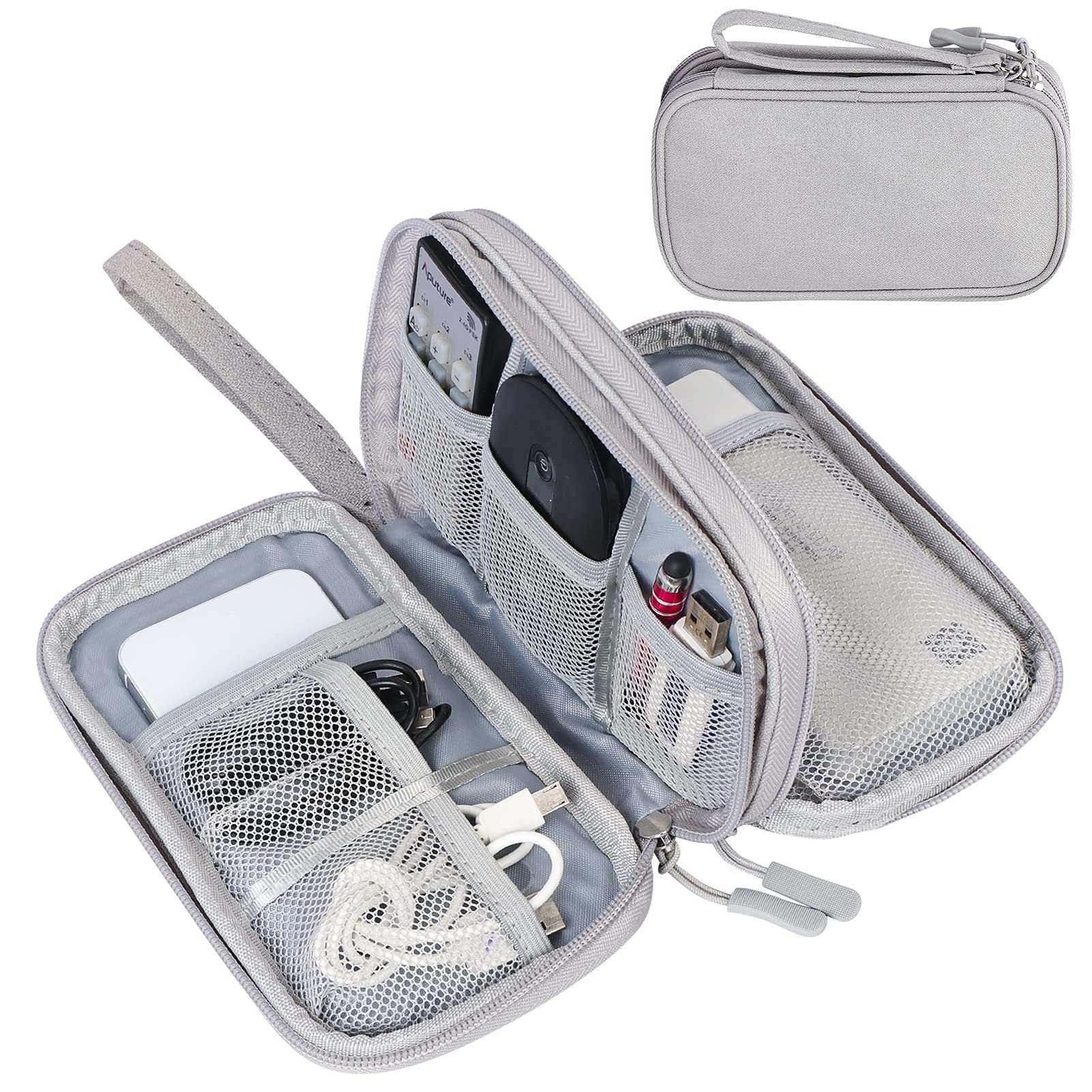 FYY Waterproof Travel Cable Organizer Bag - Medium Grey Double Layer Storage Pouch for Phone Charger, Earphones & Electronic Accessories | Perfect for Business Trips, Commuting & Home Organization