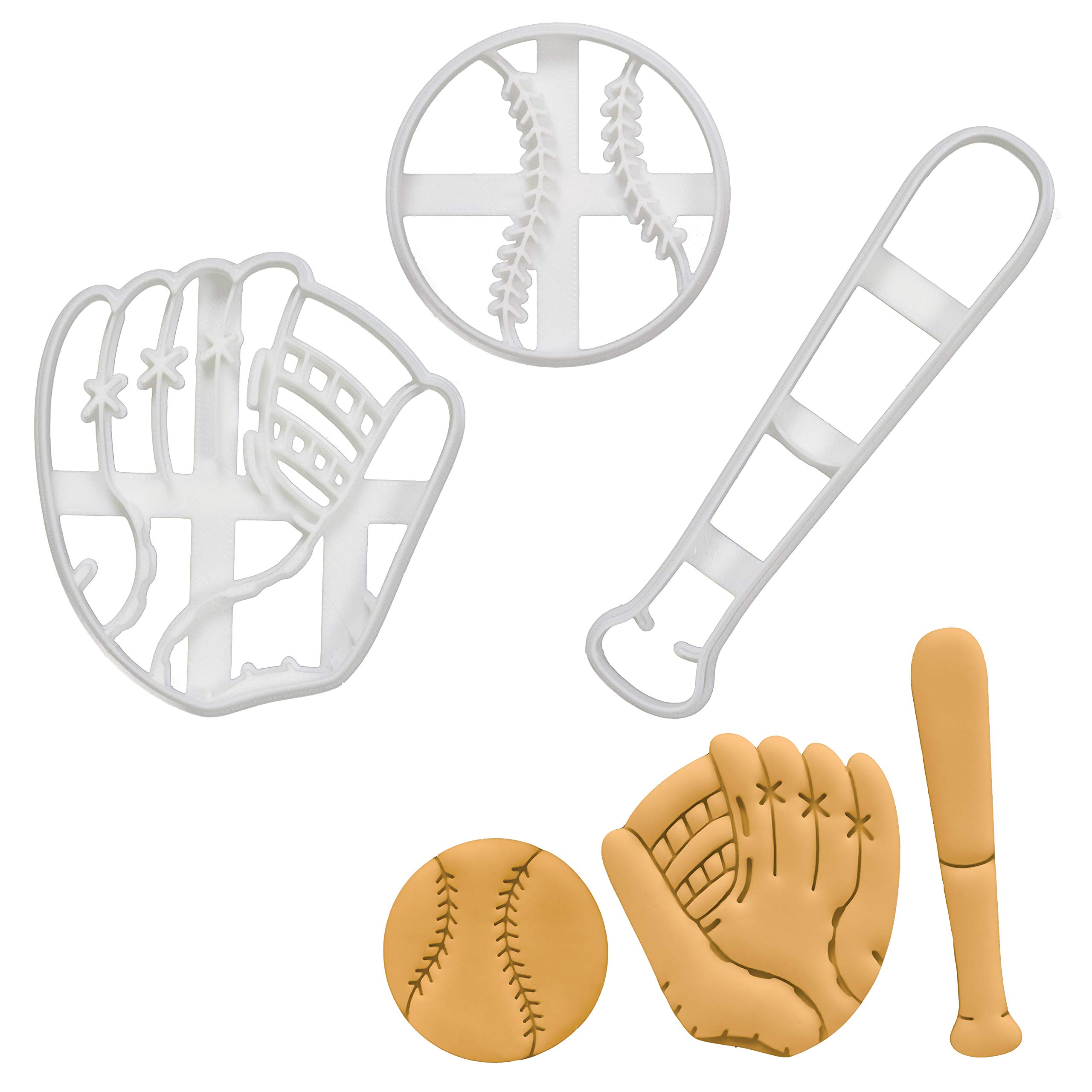 Set of 3 Stainless Steel Softball Cookie Cutters - Bat, Glove & Ball Designs for Baking, DIY Cookies & Cake Decorating | Perfect for Baseball Parties, Sports Themed Events & Gift Giving