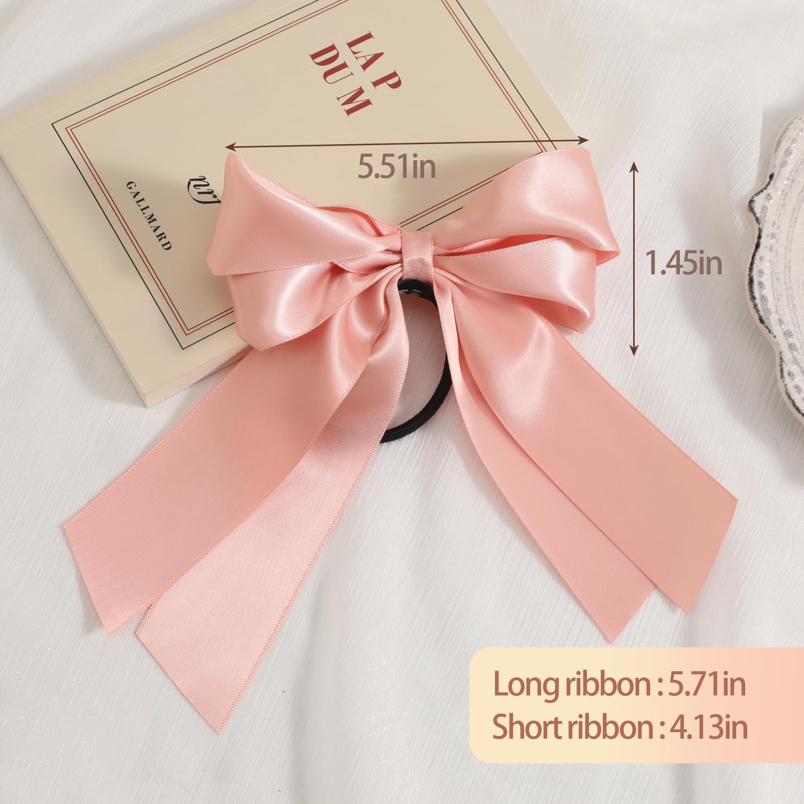 Yougeigy 6PCS Satin Hair Bows & Scrunchies for Women & Girls - Black Ribbon Hair Ties with Long Tail for Thin & Thick Hair - Perfect for School, Parties & Everyday Styling