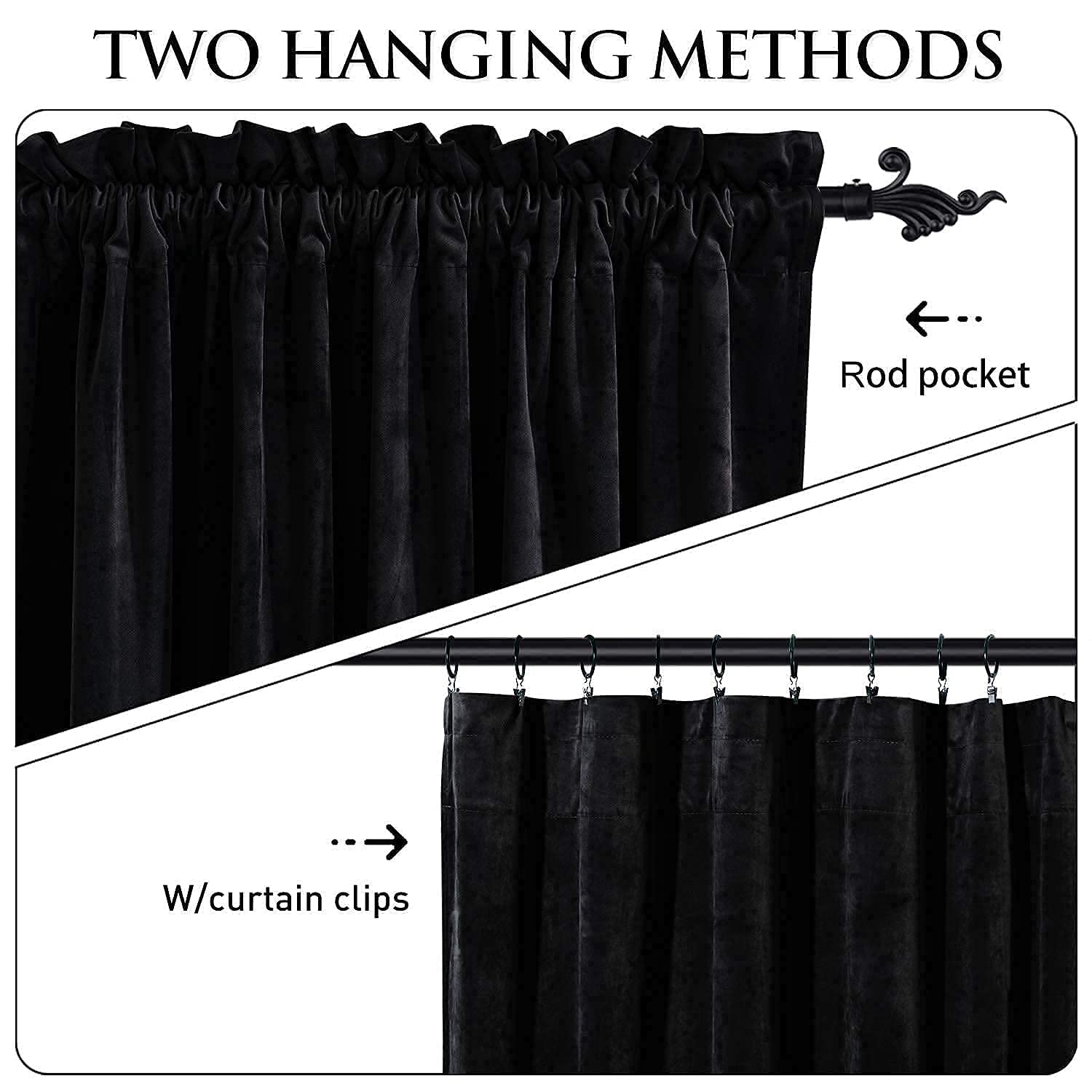 Luxury Velvet Curtains & Valance Set for Living Room, Bedroom - Blackout Thermal Insulated Window Drapes for Home Decor, Wedding, Hotel