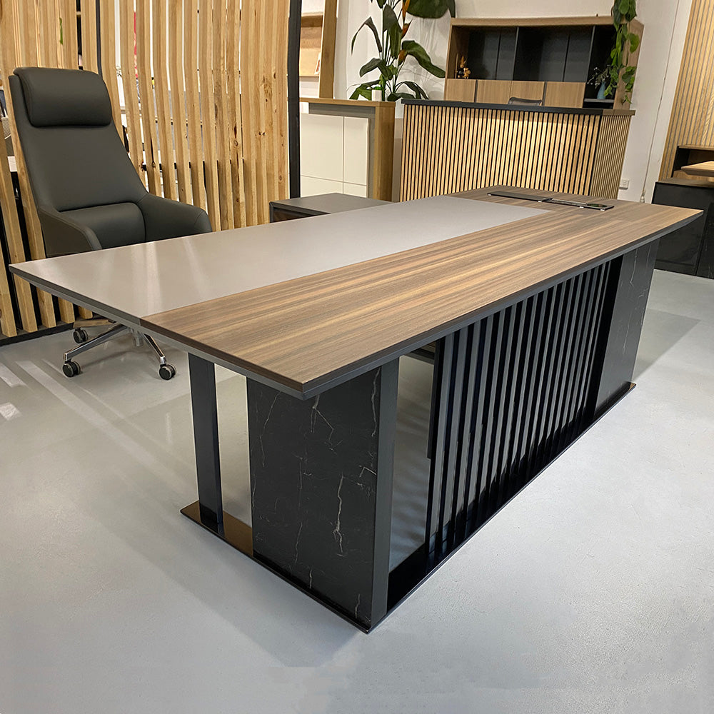 Premium MADEIRA Executive Desk 220cm with Left Return in Hazelnut & Grey - Modern Office Furniture for Home & Business Workspaces