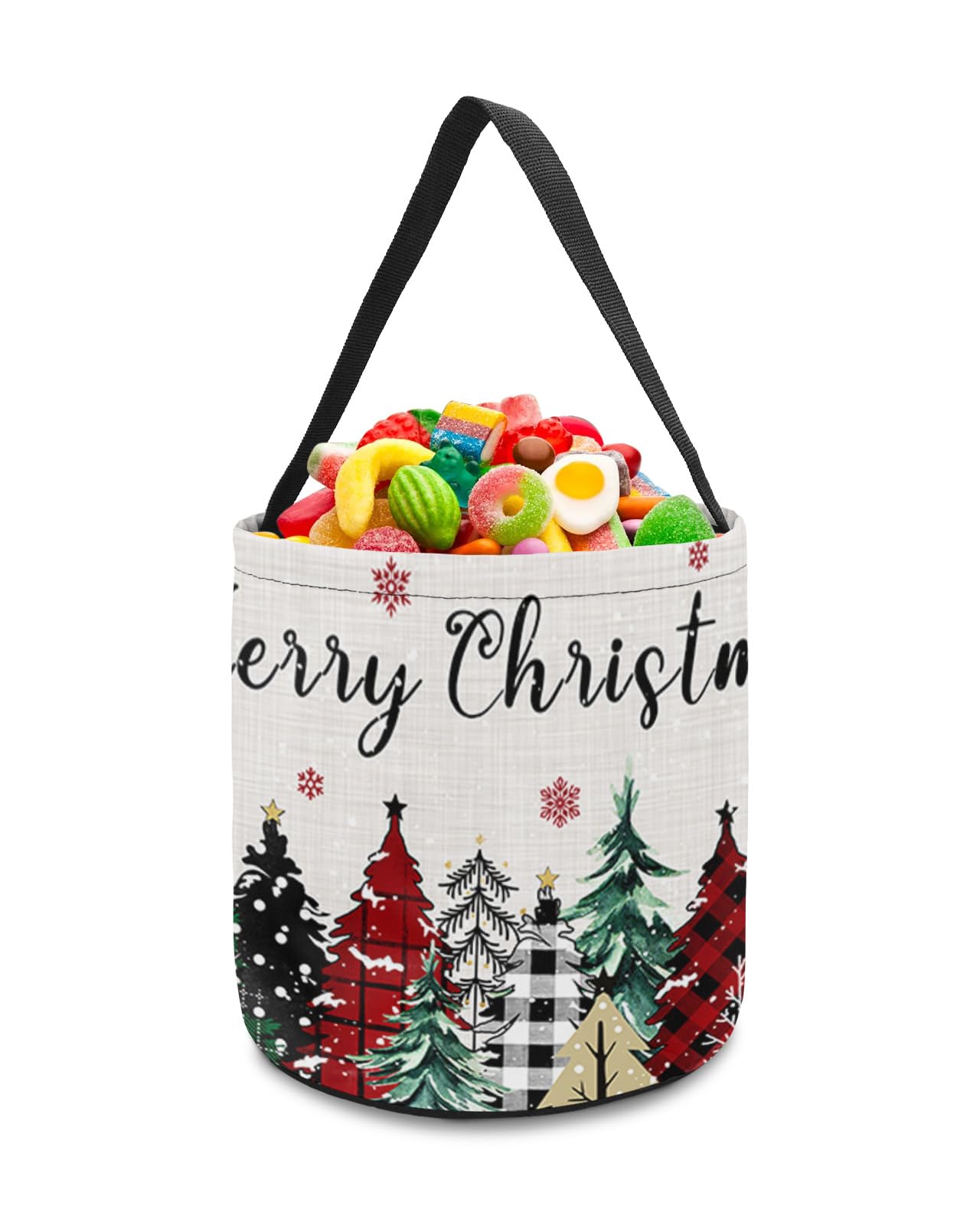 2 Pack Halloween Trick or Treat Candy Bags - Reusable Watercolor Plaid Christmas Tree Design Collapsible Tote for Holiday Parties, Gift Baskets & Winter Celebrations - Perfect for Candy Storage, Party Favors & Seasonal Decor