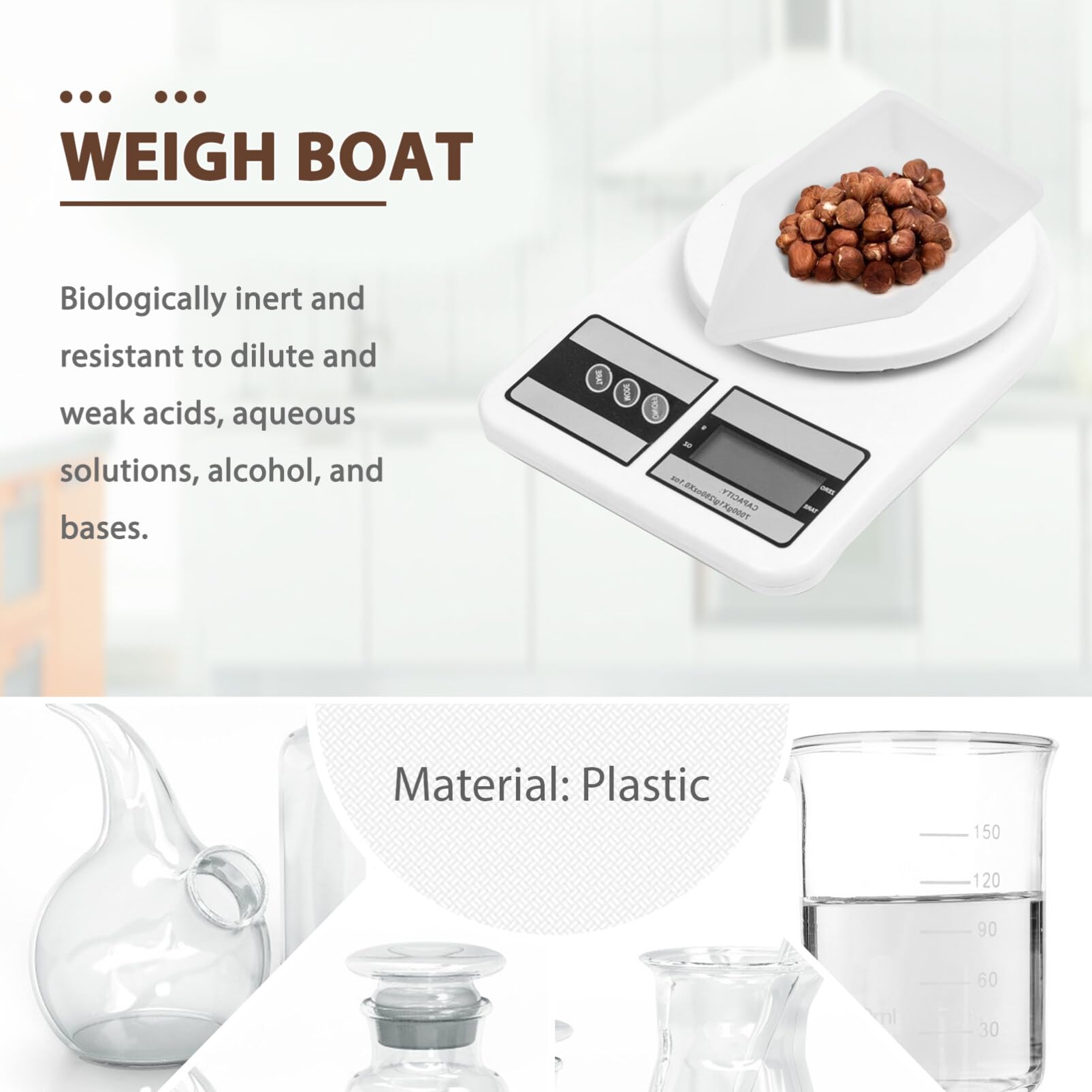 10 Pack Plastic Disposable Weigh Boats & Square Weighing Trays - Easy Pour Design for Measuring, Storing, Mixing Powders & Liquids | Perfect for Lab Experiments, Cooking Ingredients & Science Projects