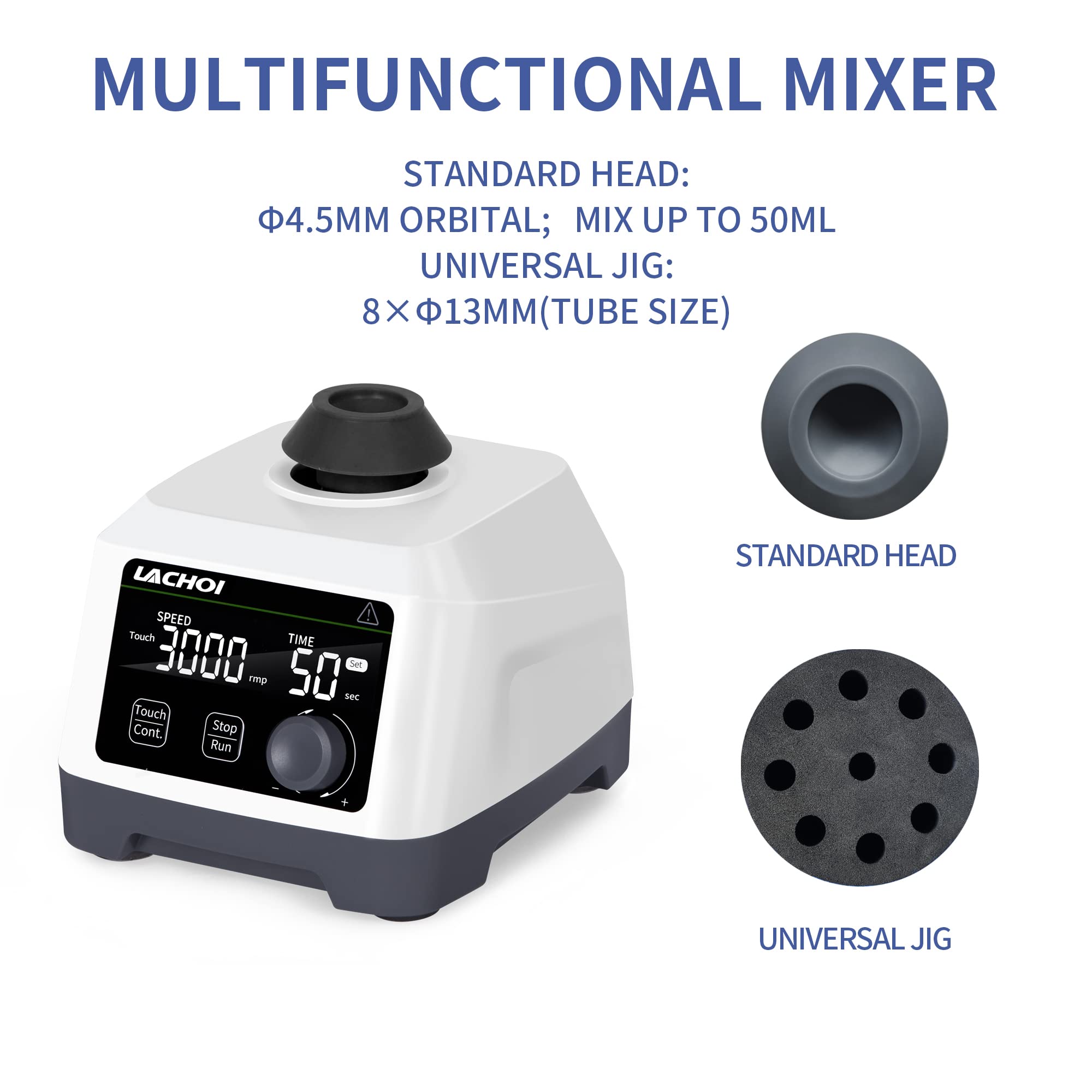 Lab Vortex Mixer 100-3000 RPM with LCD Touch Display, Continuous Speed & Timer - Perfect for DNA/RNA Mixing, Cell Culture, and Lab Sample Preparation
