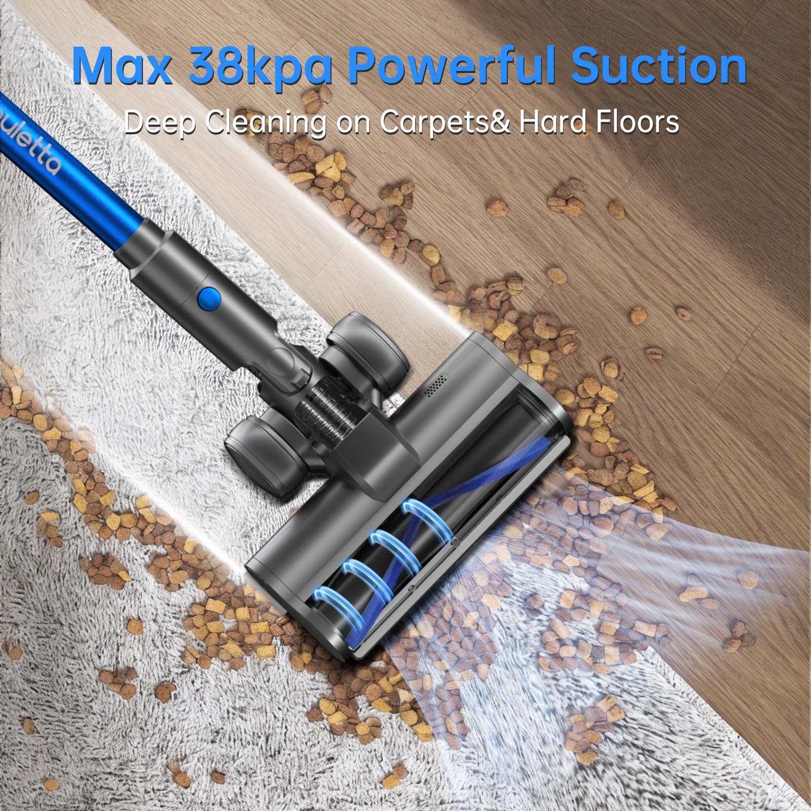 FABULETTA Cordless Stick Vacuum Cleaner - 500W Brushless Motor, Lightweight & Rechargeable for Home Use, 55 Min Runtime - Perfect for Pet Hair, Carpet, Hard Floors (Deep Blue) | Ideal for Quick Cleanups, Stairs, Cars & Daily Household Cleaning