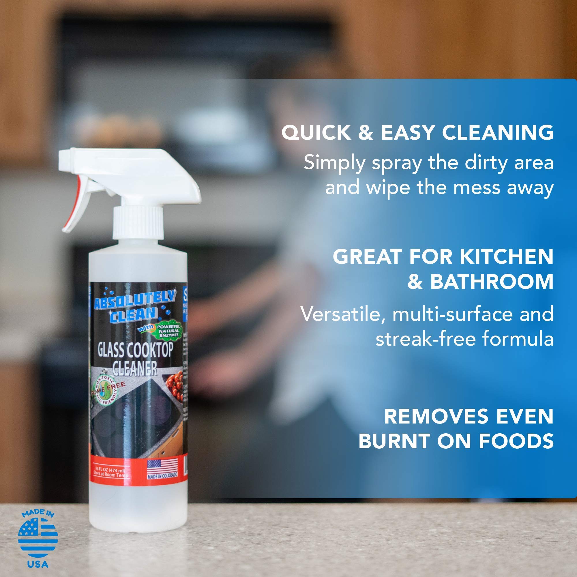 Powerful Ceramic & Glasstop Oven Cleaner - Heavy Duty, Fume Free, Scratch Free & Streak Free - Made in USA with Natural Enzymes (16 oz) - Perfect for Deep Cleaning Stoves, Ovens & Glass Cooktops