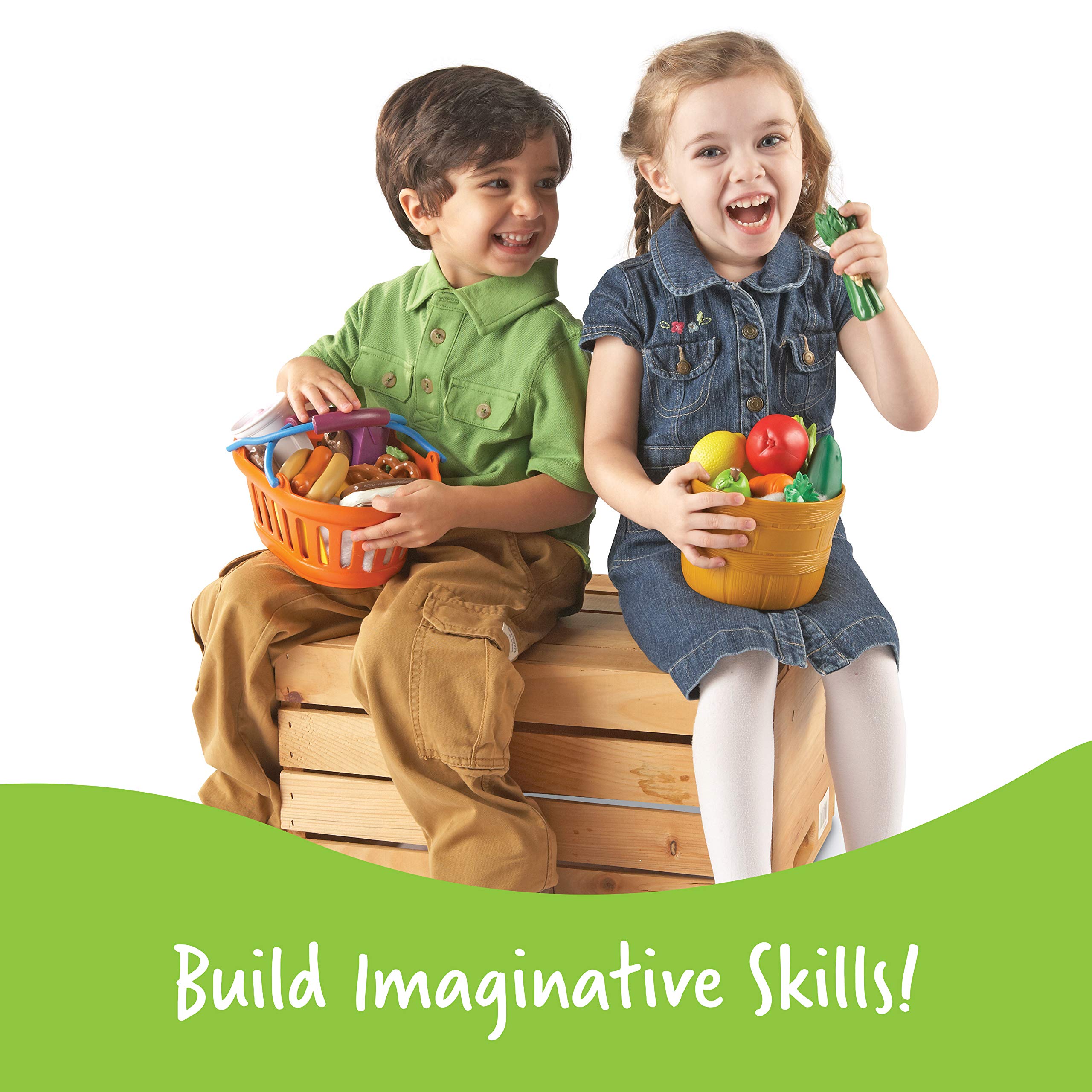 Learning Resources New Sprouts Deluxe Market Set - 32-Piece Pretend Play Food for Toddlers & Preschoolers, Educational Kitchen Play Toys for Kids Ages 18+ Months | Perfect for Role-Playing, Early Learning & Social Development