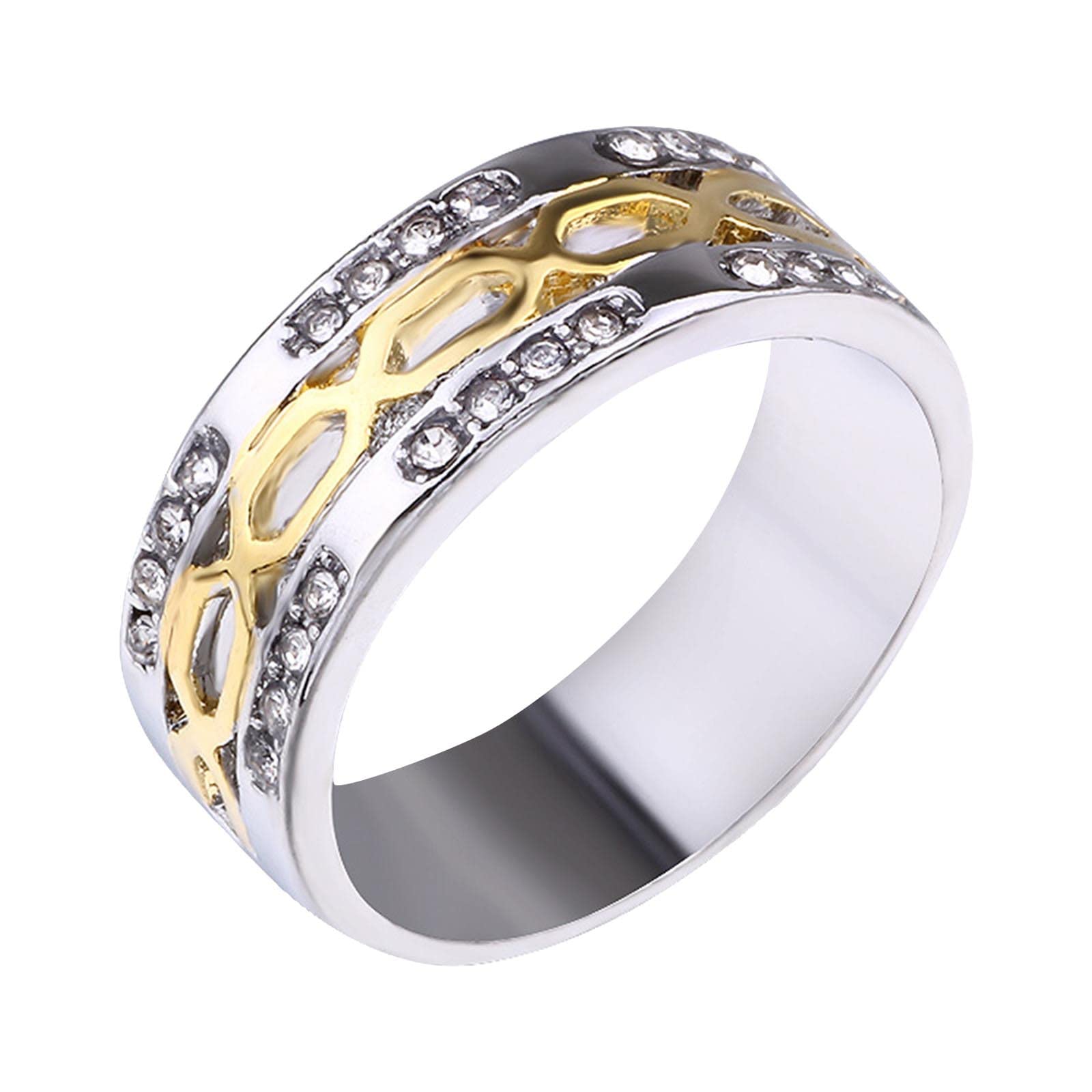 Men's Punk Ring - Gold Plated Rhinestone Two-Tone Diamond Ring for Valentine's Day, Engagement & Wedding Jewelry Gift | Stylish Men's Accessories for Casual Wear, Date Night & Special Occasions