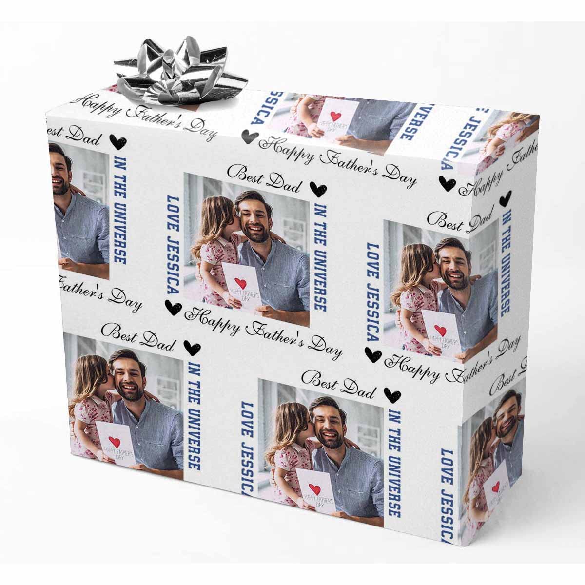 Personalized Father's Day Wrapping Paper with Custom Photo - Best Gift Wrap for Dad - 2 Rolls - Perfect for Birthday, Anniversary & Holiday Presents