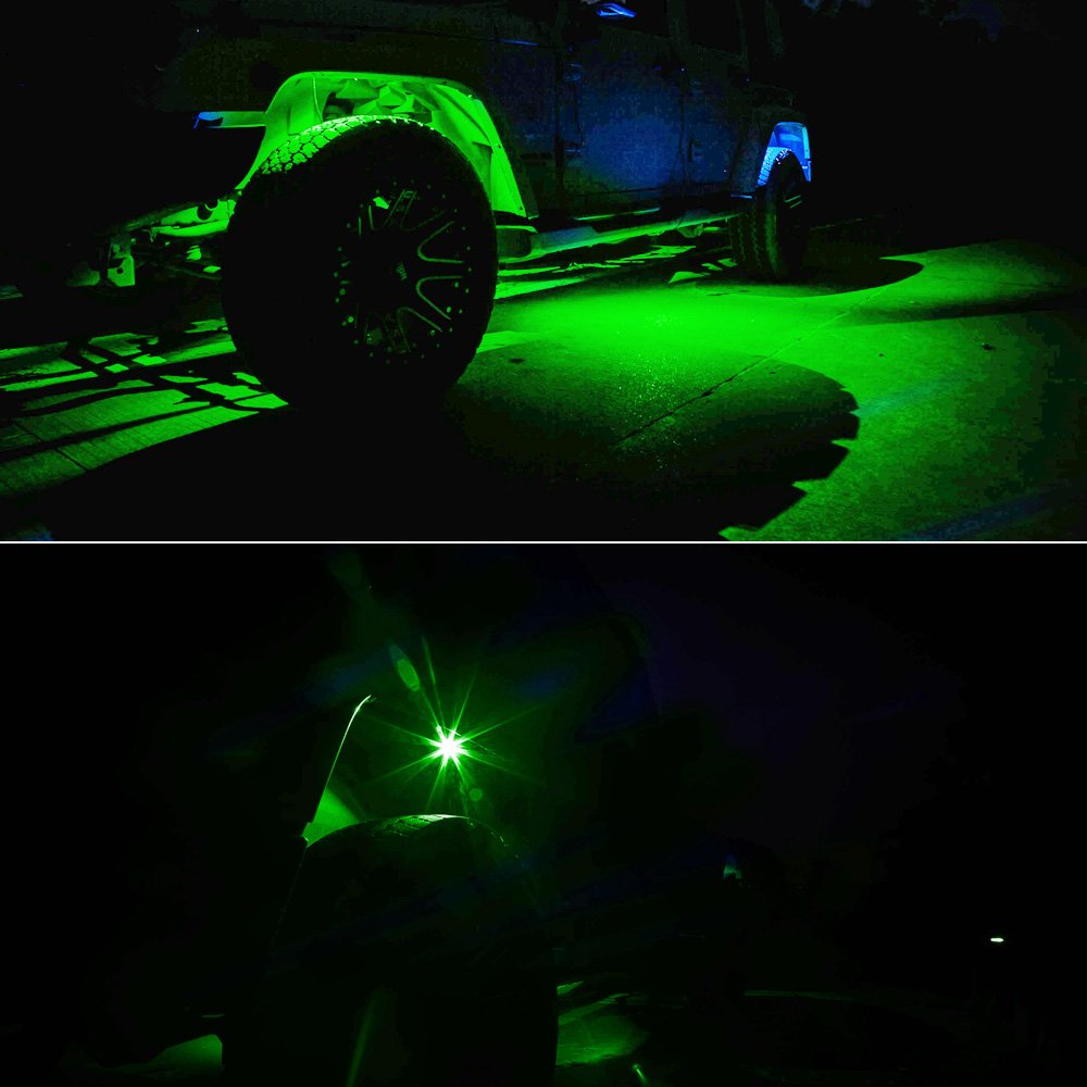 4 Pods LED Rock Light Kit - Waterproof Underglow Neon Lights for ATV, SUV, Offroad Car, Truck & Boat | Multi-Color Options (Green) | Perfect for Night Off-Roading, Car Shows & Underbody Glow Effects