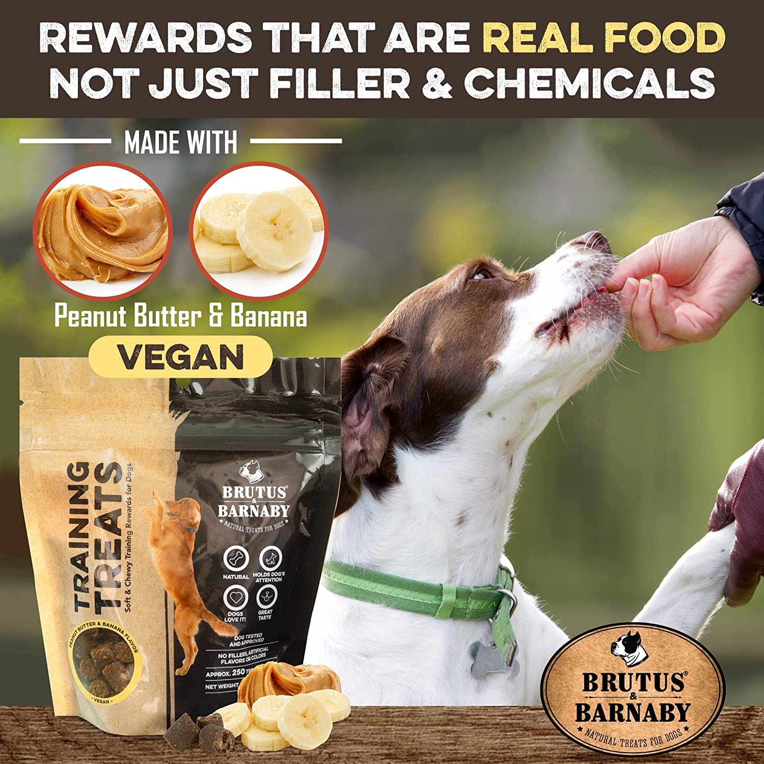 BRUTUS & BARNABY All-Natural Peanut Butter & Banana Dog Training Treats - Healthy Low Calorie Vegan Snacks for Puppies & Dogs - Perfect for Obedience Training, Reward System & Positive Reinforcement