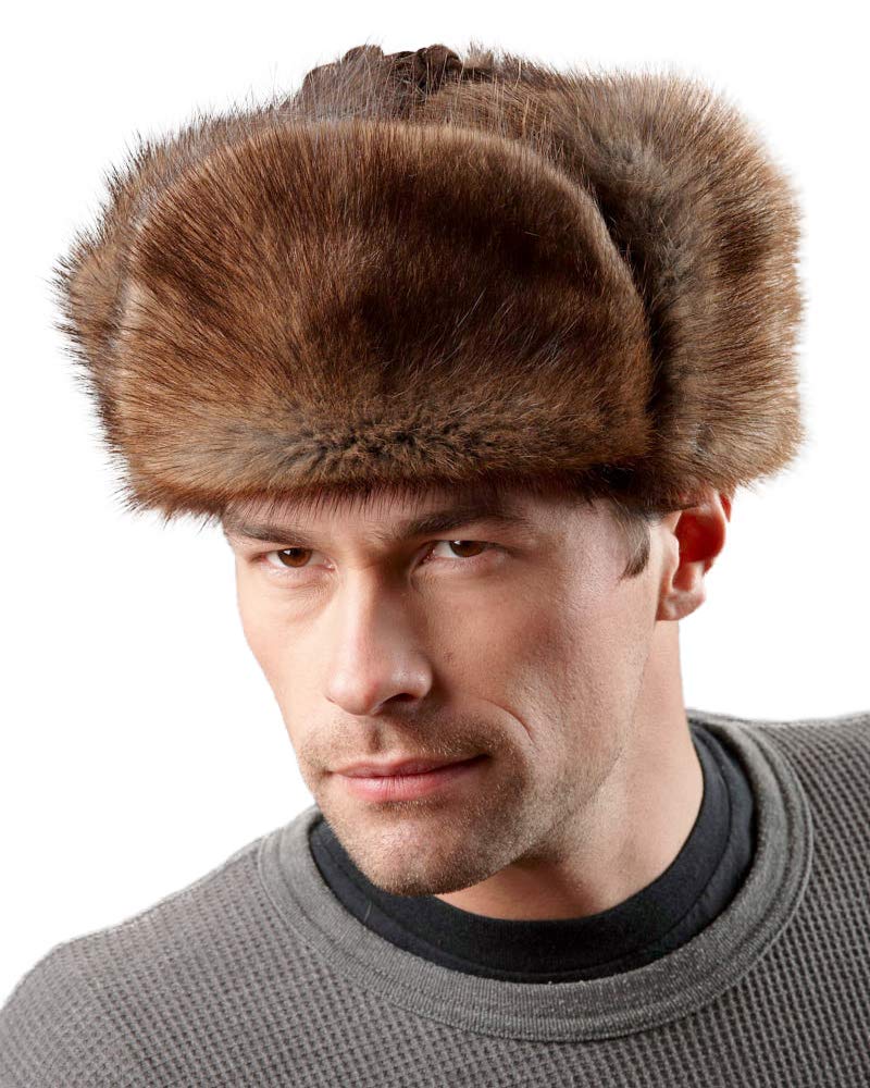 Russian Trooper Hat - Authentic Muskrat Fur Winter Hat for Men & Women - Cold Weather Outdoor Hunting & Snow Activities