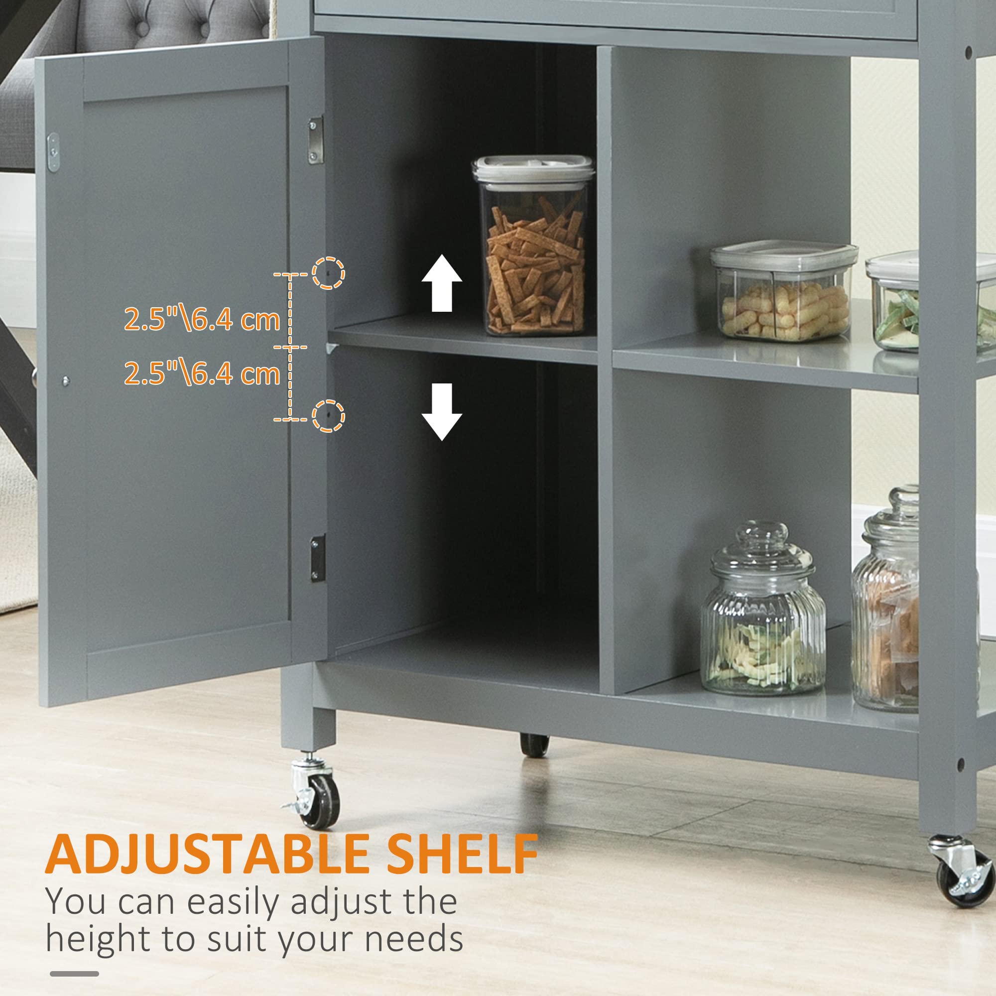HOMCOM Kitchen Island Cart with Storage Shelf & Drawer - Solid Wood Top, Rolling Mobile Kitchen Organizer for Small Spaces - Perfect for Dining Room, Kitchen & Apartment - Gray