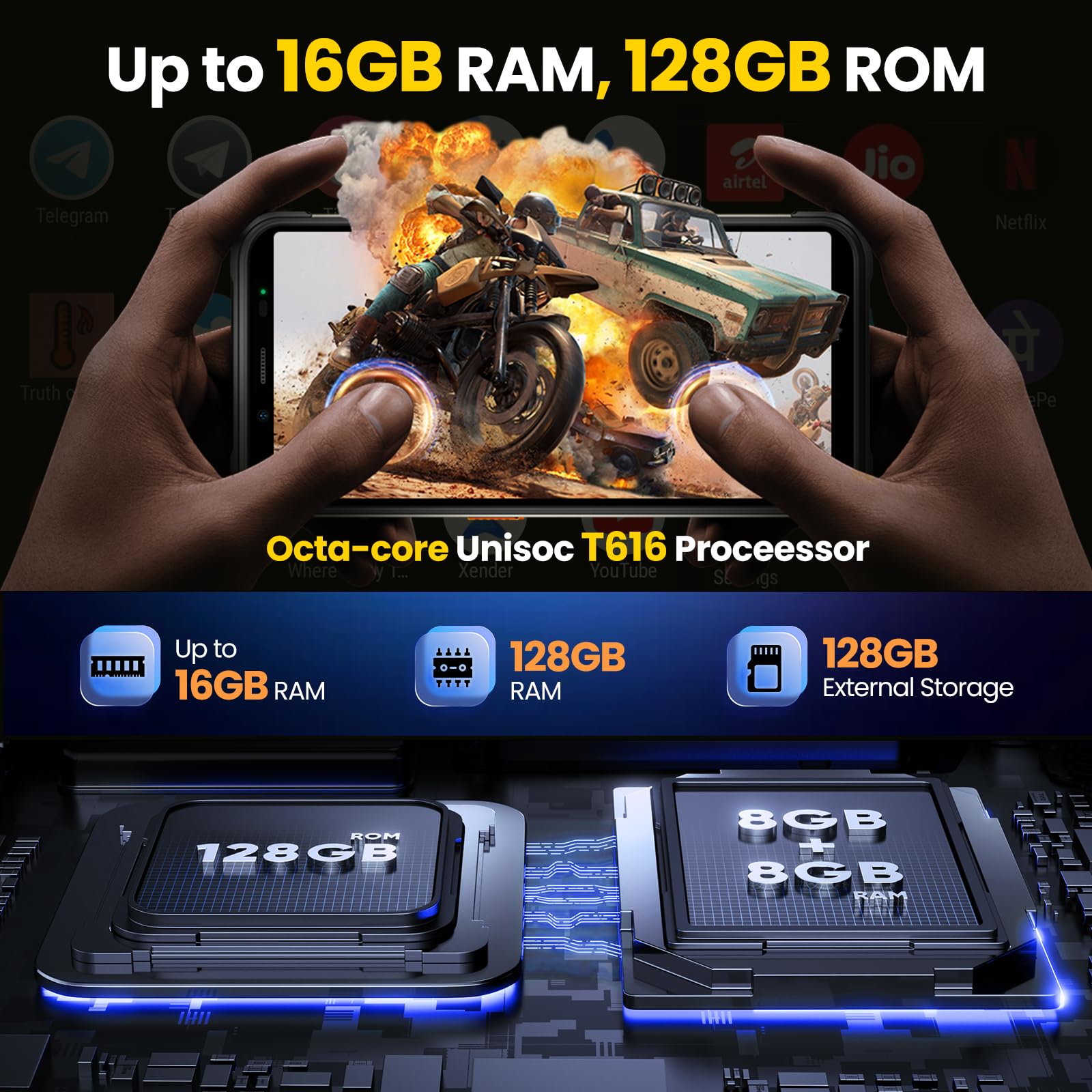 Ulefone Power Armor 16S Rugged Smartphone - 9600mAh Long-Lasting Battery, 122dB Super Loud Speaker, 16GB+128GB Storage, 50MP HD Camera | 5.93