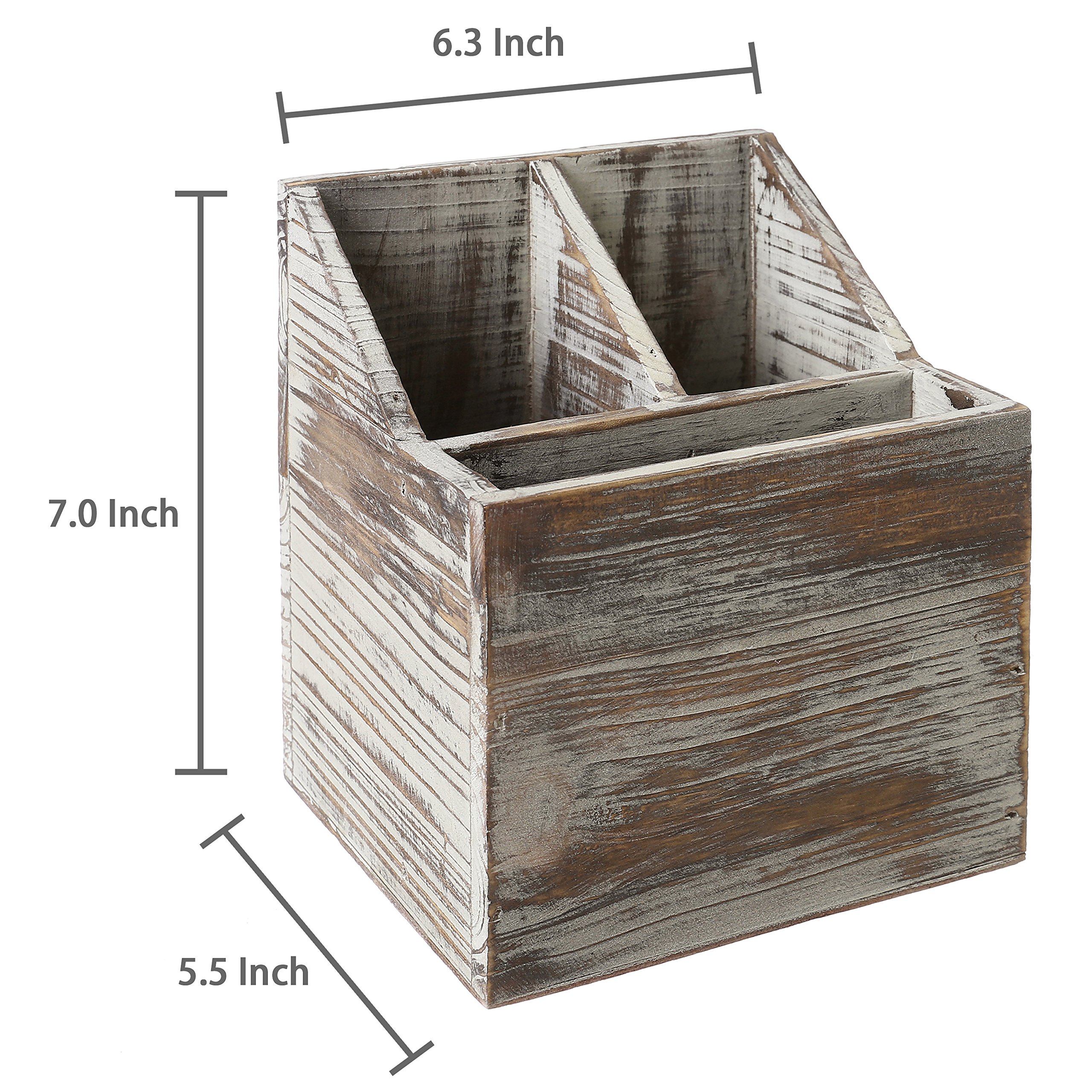 MyGift 3-Compartment Rustic Torched Wood 2-in-1 Flatware and Napkin Holder - Wooden Kitchen Utensil Caddy for Silverware, Cutlery & Paper Napkins - Perfect for Dining Table, Kitchen Countertop & Buffet Organization
