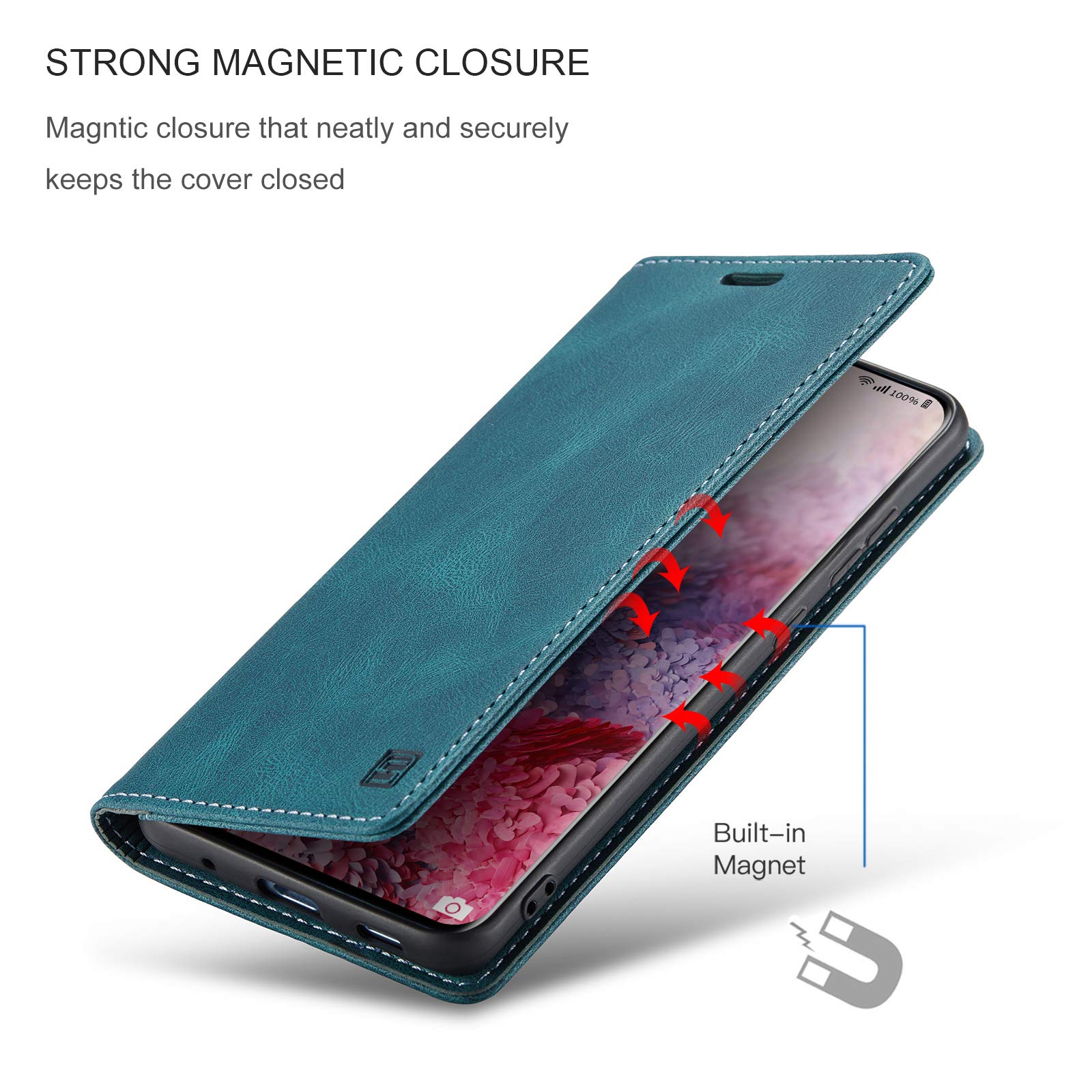 Vintage Leather Wallet Case for Samsung Galaxy S20 with Card Holder & Kickstand - Magnetic Flip Folio Cover (Blue) | Perfect for Business, Travel & Everyday Protection