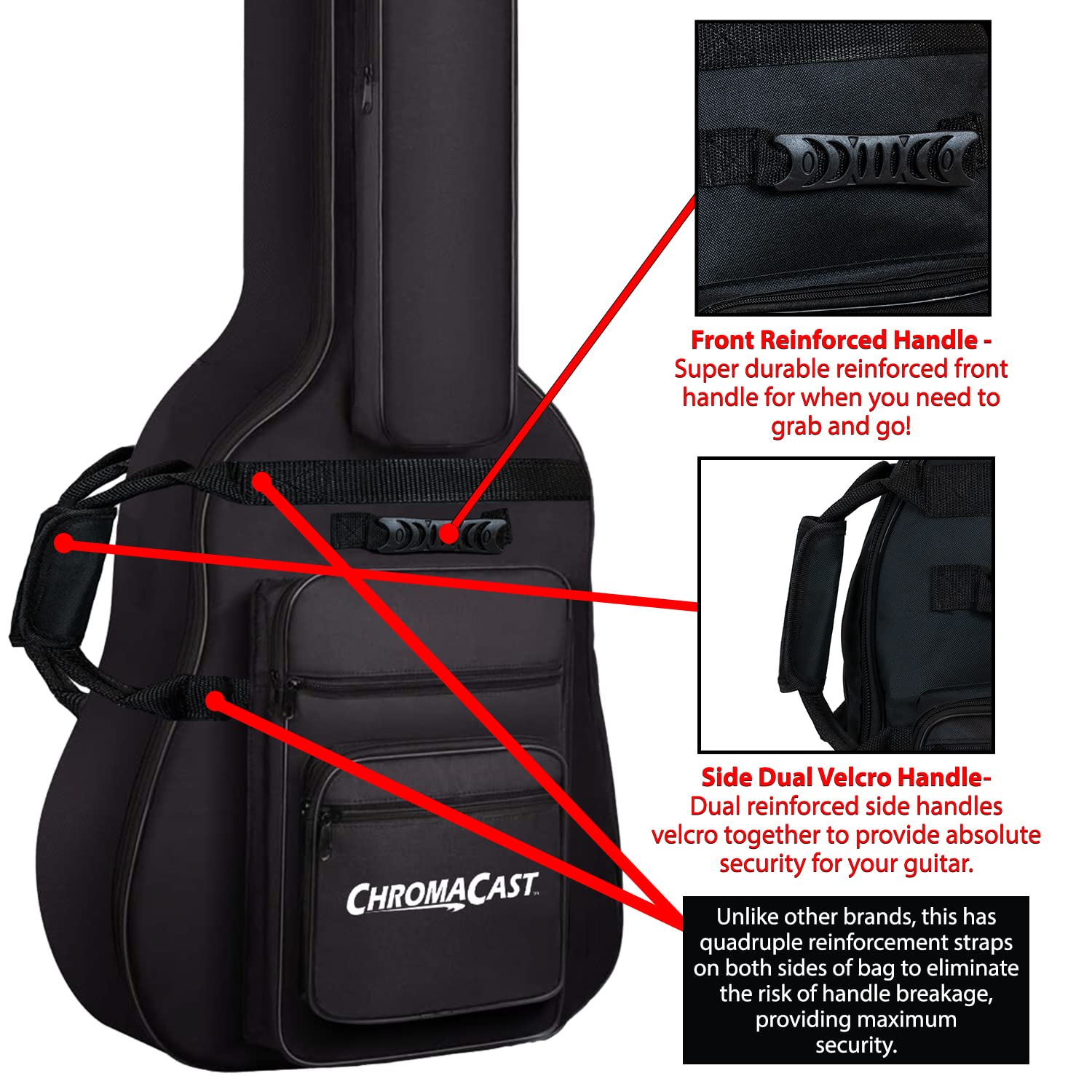 ChromaCast CC-BPB-BAG-KIT-1 Electric Bass Guitar Case - Padded Gig Bag with Adjustable Strap & Pick Sampler - Perfect for Travel, Gigging & Storage