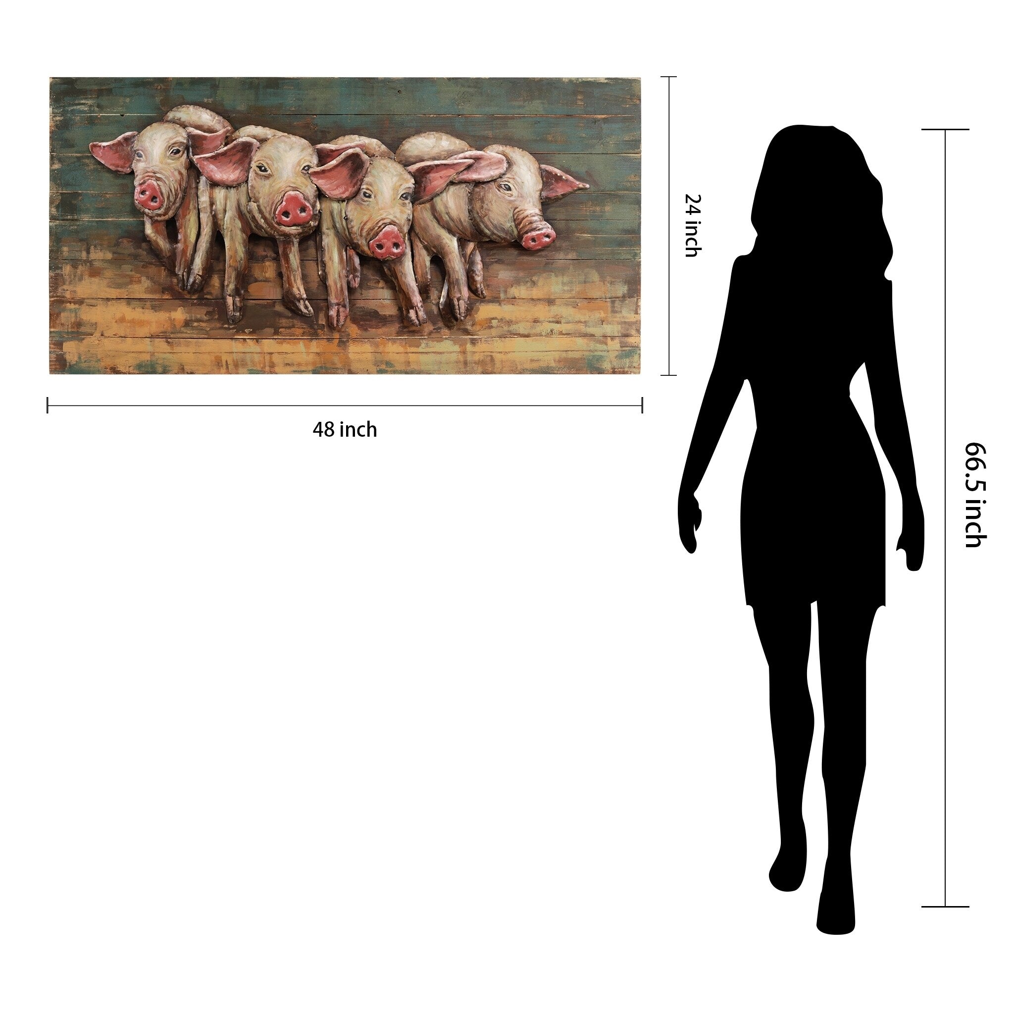 Hand-Painted 4 Little Pigs Iron Wall Sculpture - Rustic Farmhouse Decor for Living Room, Nursery, or Kids Bedroom