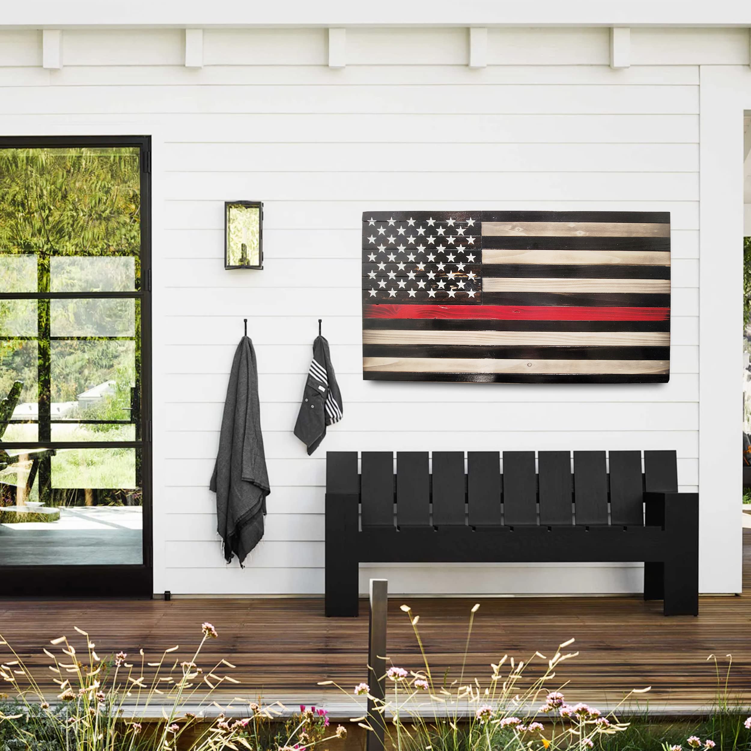 50 Stars Laser Etched Lord's Prayer Outdoor American Flag - Handmade Wooden Wall Art for Home Decor - Black & White USA-Made by Pioneer Pacific Flags (Medium 2Ft) - Perfect for Patriotic Displays, Church Gifts & Rustic Room Decor