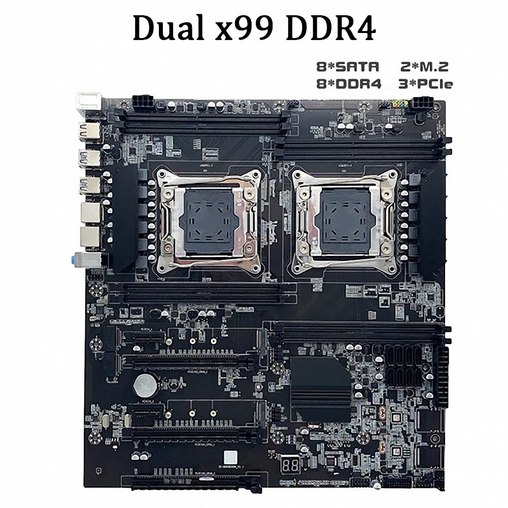 XIDIT 1 Pack X99 Dual-Socket Server Motherboard - LGA2011-3, 8x DDR4 ECC RAM Slots, PCIe x16, SATA 3.0 - Supports Intel Xeon E5 V3/V4 CPUs - Ideal for Data Centers, Workstations & High-Performance Computing