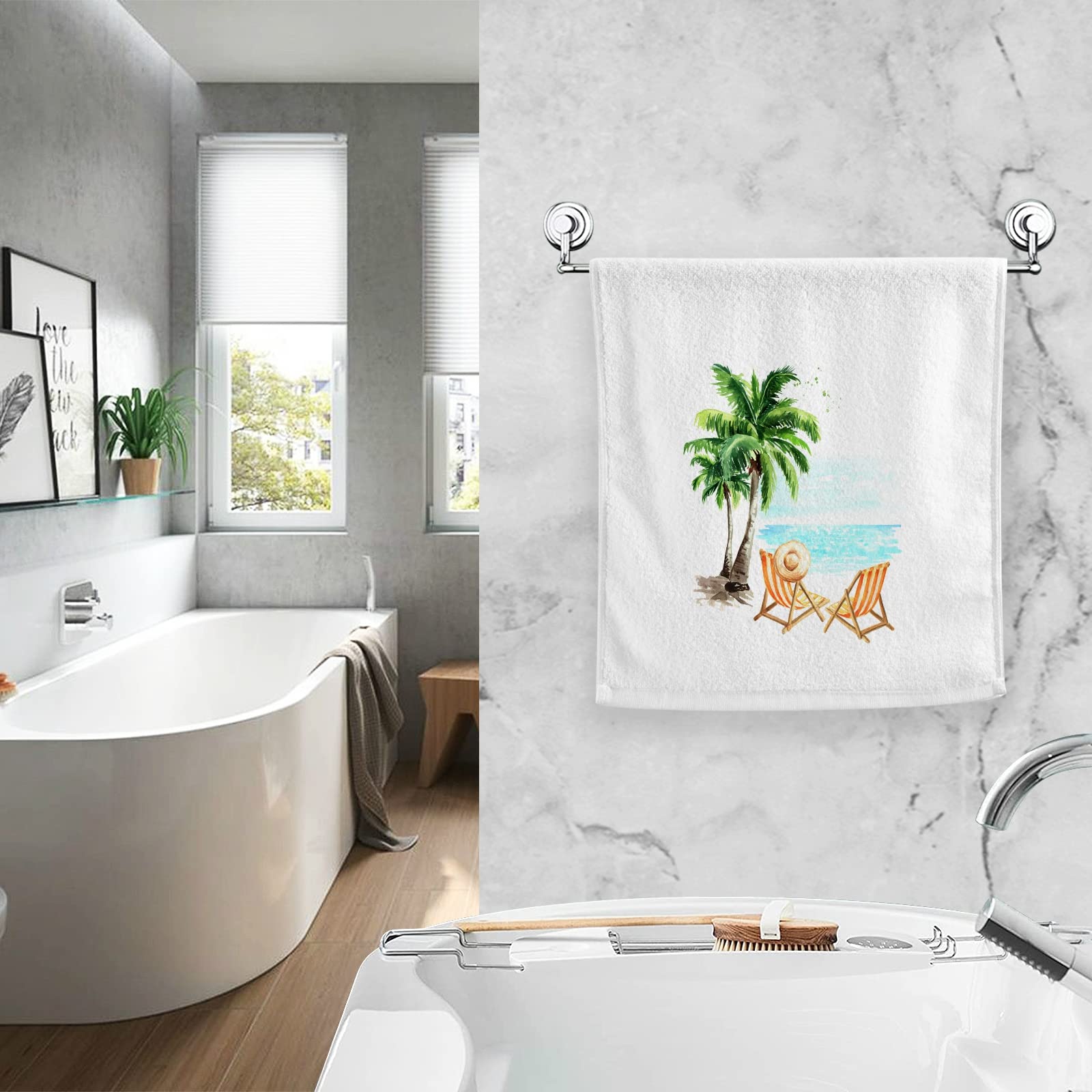 ALAZA Beach Palm Trees Bath Towels Set of 2 - 100% Cotton Soft Absorbent Hand & Face Towels 15.5x29.5 Inch for Bathroom, Kitchen & Spa - Decorative Coastal Themed Towel Set HW126