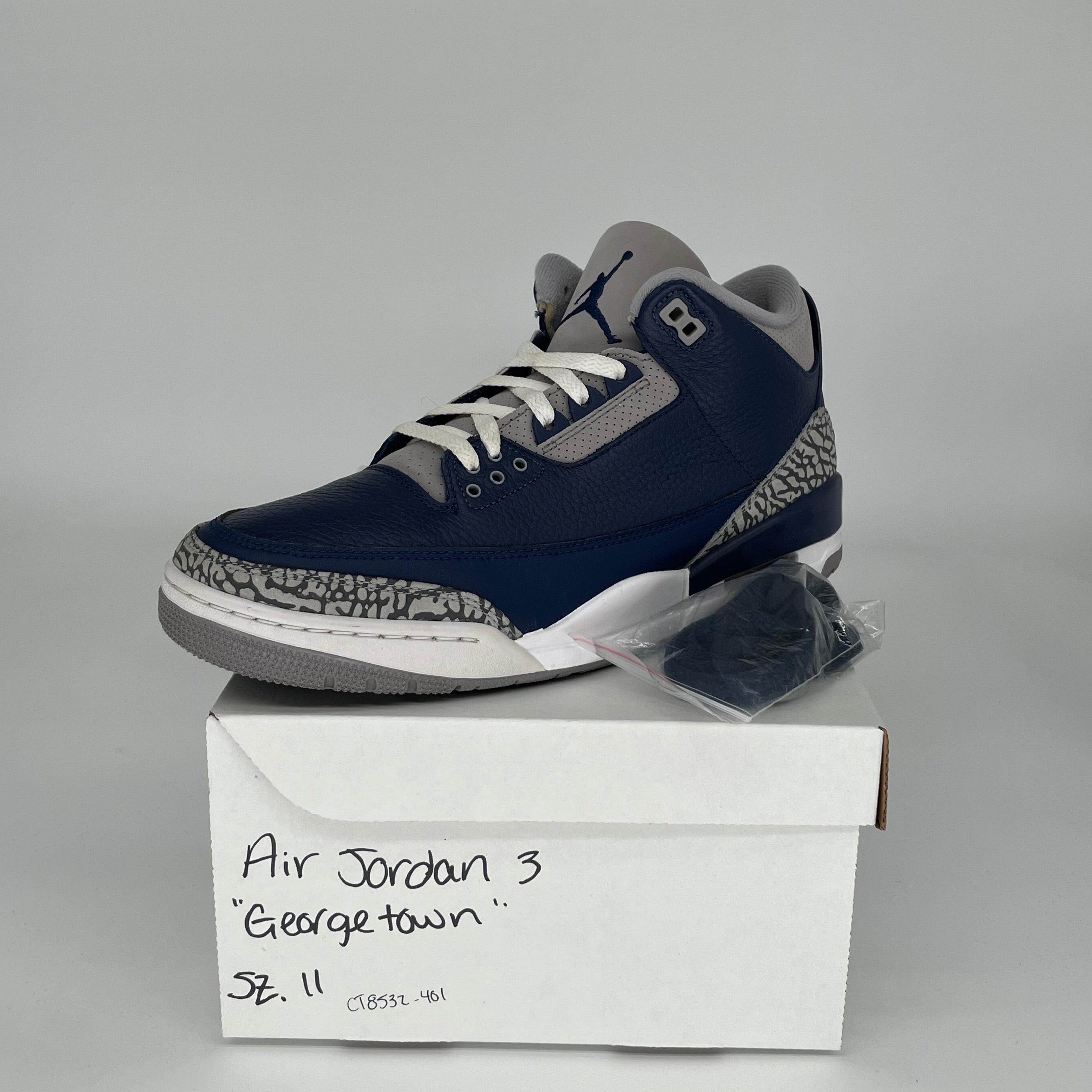AIR JORDAN 3 Retro 'Georgetown' Men's Basketball Shoes Size 11 - White/Blue/Grey (CT8532-401) | Perfect for Casual Wear, Sneaker Collecting & Street Fashion
