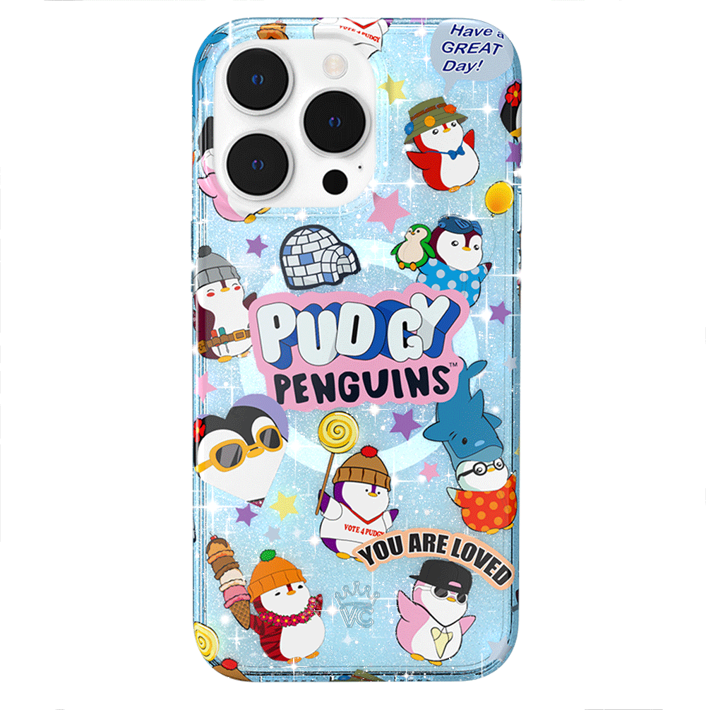 Pudgy Penguins Glitter iPhone Case - Cute Iceberg Design, Shockproof & Scratch Resistant Cover for iPhone 13/14/15 Pro Max - Perfect for Everyday Use, Travel & Gifts
