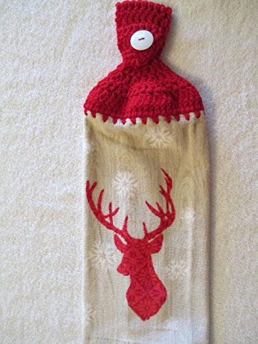 Handmade Crocheted Christmas Reindeer Kitchen Towel - Festive Holiday Dish Towel with Red Yarn - Perfect for Holiday Decor, Gift Giving & Cozy Farmhouse Kitchen Decor
