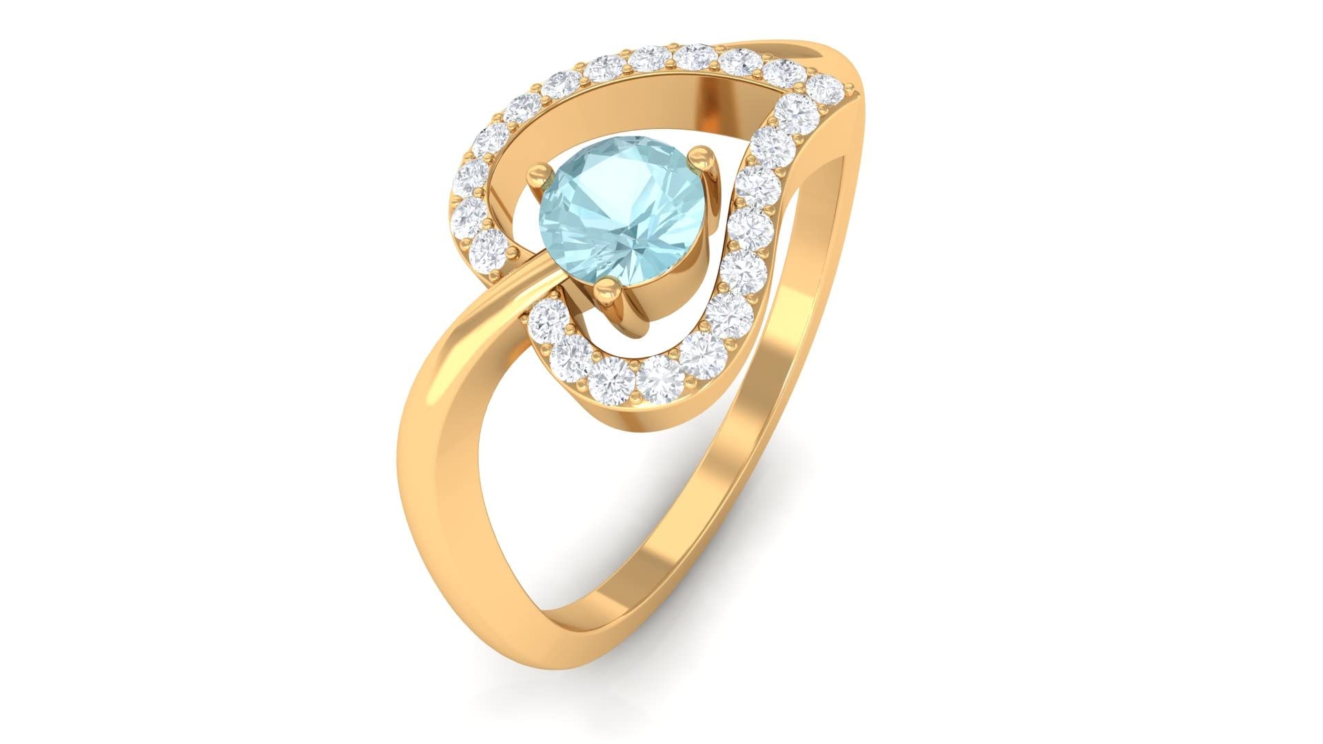 Sky Blue Topaz Leaf Ring with Diamonds - 14K Solid Gold Nature Inspired Jewelry for Women - Perfect for Weddings, Anniversaries & Special Occasions