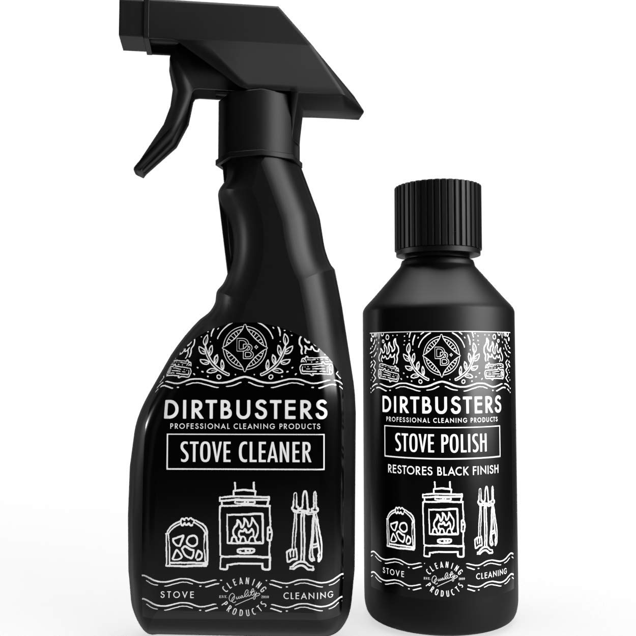 Dirtbusters Stove Polish & Cleaner for Wood & Log Burners, Fireplace Grates - Restores Black Finish (250ml & 750ml) | Ideal for Cast Iron Stoves, Fireplace Maintenance & Wood Burning Stove Cleaning