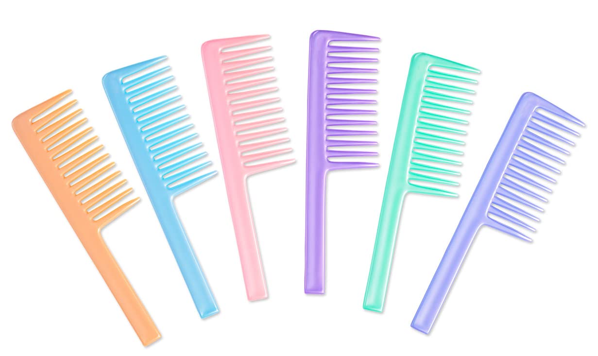 Ayushicreation Wide Tooth Comb with Long Handle - Anti-Static Hair Styling Brush for Women & Girls (3-Pack, Multicolor) | Perfect for Detangling, Shampooing & Salon Styling