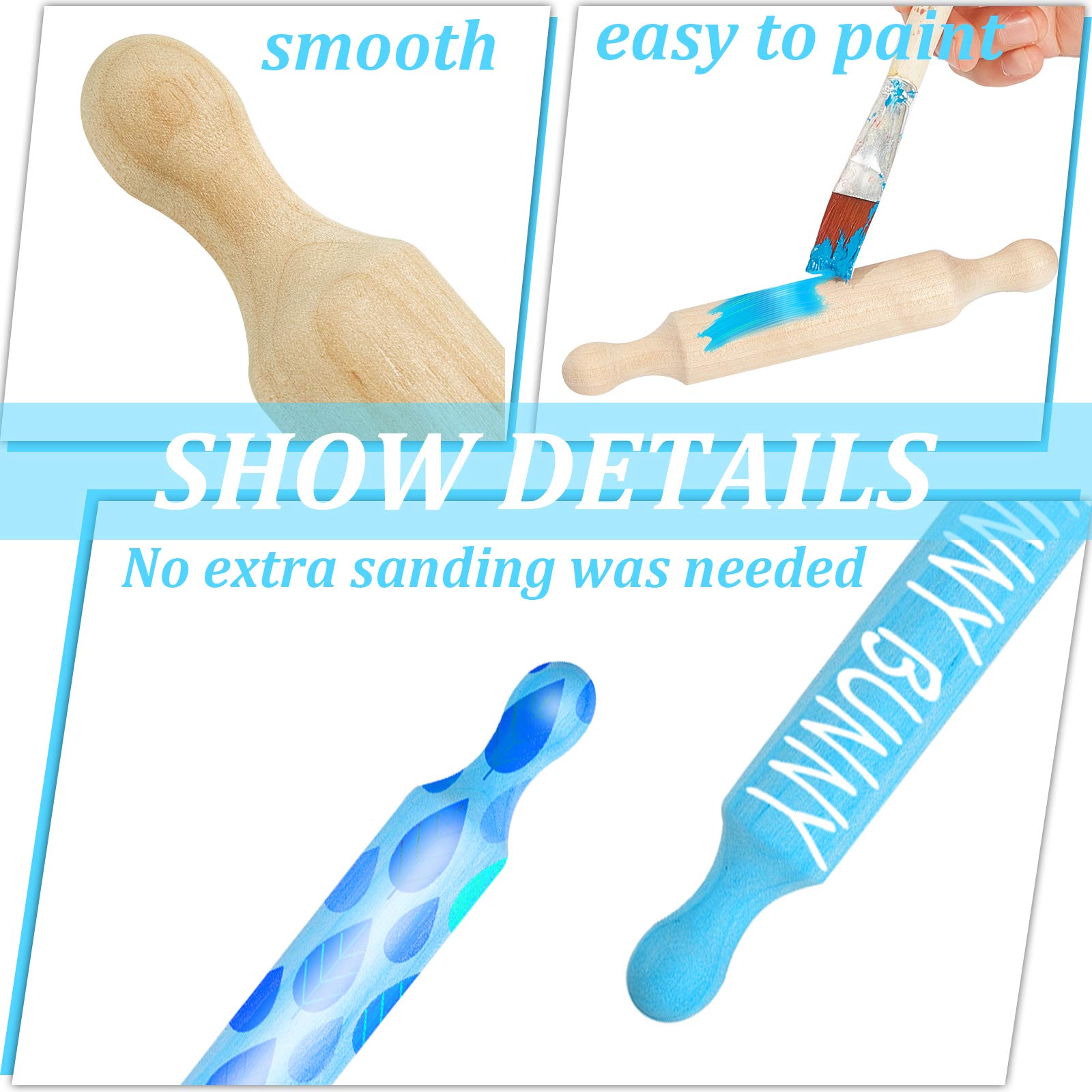 Suclain 7-Inch Wooden Mini Rolling Pin Set - 30-Piece Kids Baking Kit for Dough, Fondant, Pastry & Pizza Making - Perfect for Halloween & Christmas Crafts, Imaginative Play & DIY Gifts
