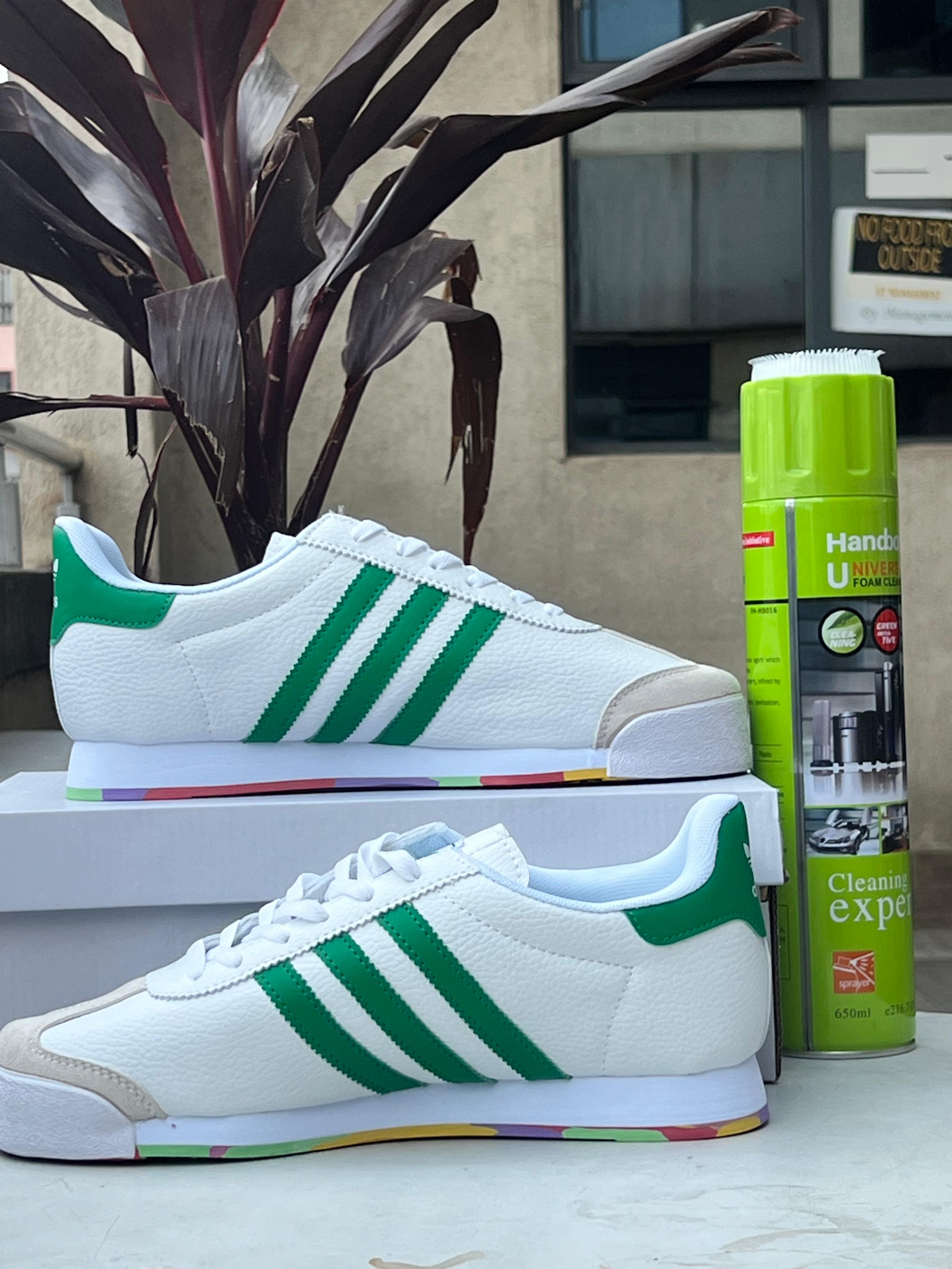 Adidas Samoa Sneakers for Men - White & Green Stripes Casual Shoes for Running, Walking & Gym Workouts