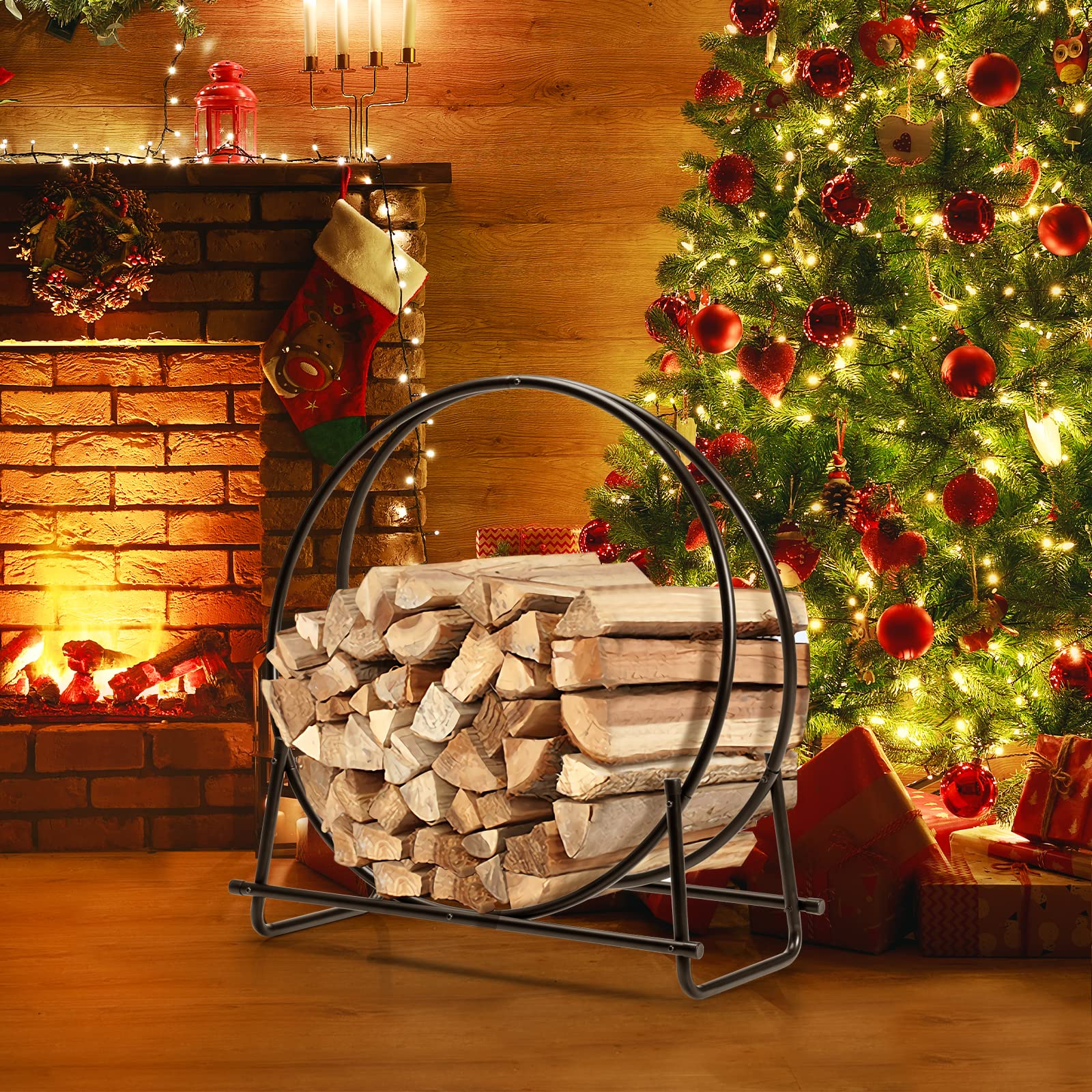 Goplus 32.5 Inch Heavy Duty Steel Firewood Rack - 440LBS Capacity Outdoor Log Holder for Fireplace, Fire Pit & Indoor Wood Storage | Durable Firewood Organizer for Patio, Backyard & Home Use
