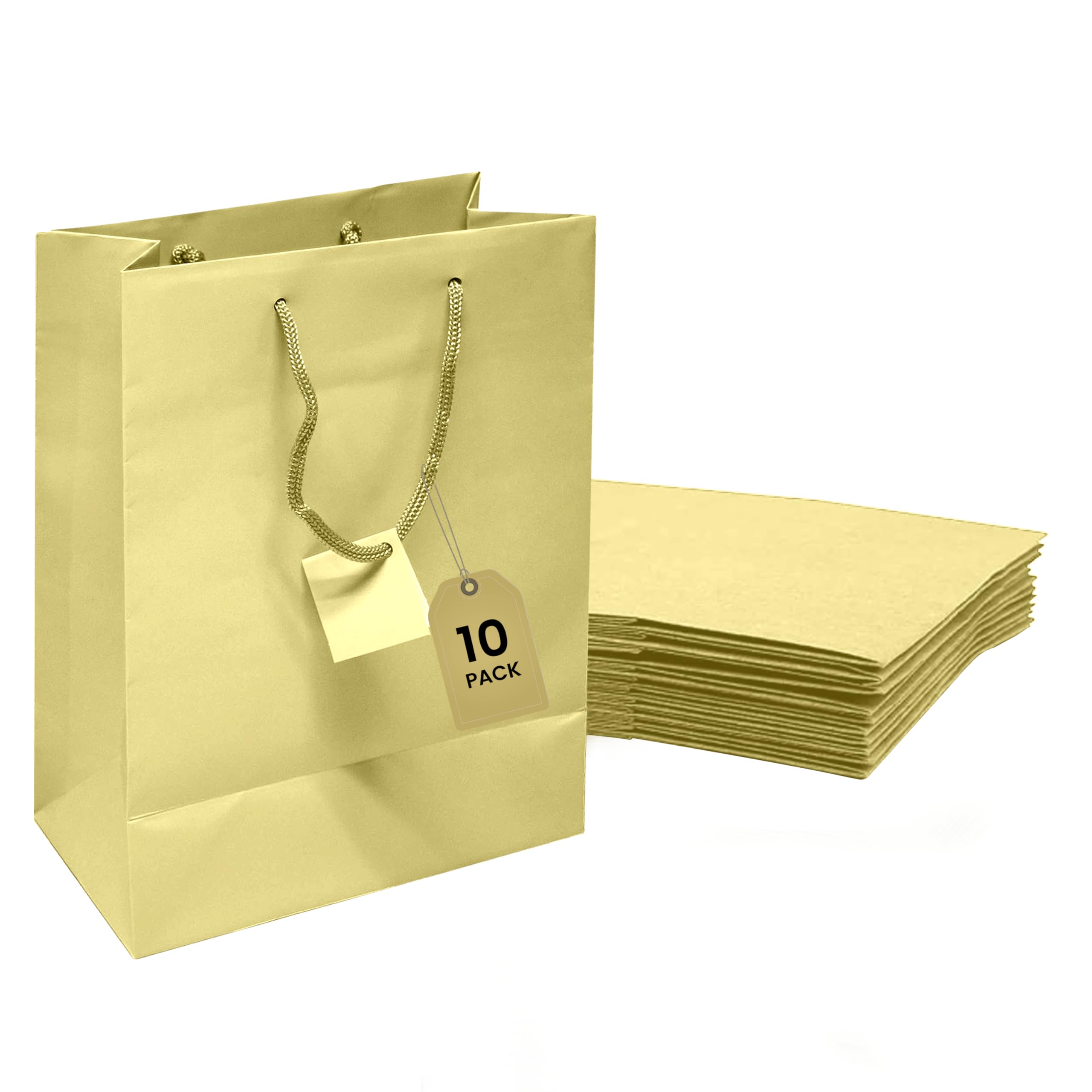 10 Pack Large Ivory Paper Gift Bags with Handles 8x4x10 Inches - Bulk Euro Tote Bags for Business, Shopping, Birthday Parties & Groceries | Perfect for Retail Packaging, Wedding Favors & Personal Gift Giving