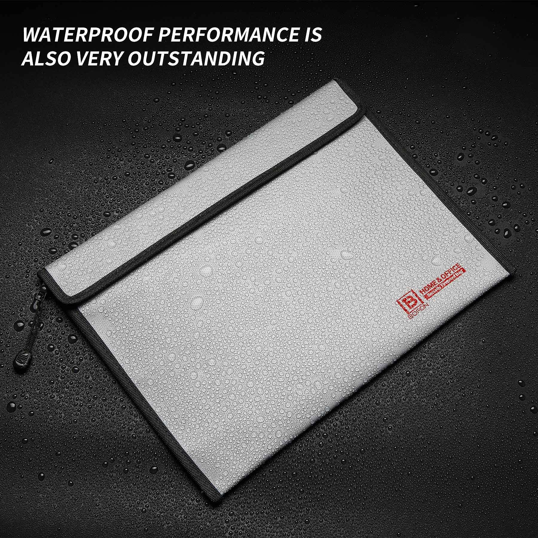 BOFON 15”x11” Fireproof Document Bag - Waterproof & Fireproof Money Bag with Zipper for Valuables, Cash, Jewelry, Files & Tablets - Ideal for Home, Office & Travel Safety Storage