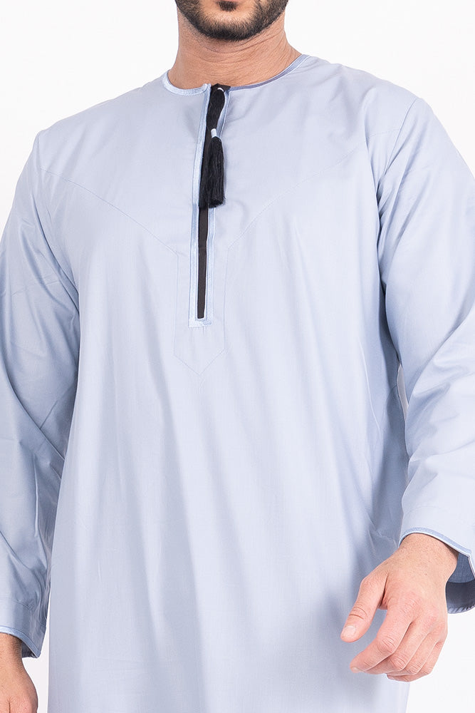 Sky Blue Habeel Thobe - Premium Embroidered Islamic Robe for Men - Perfect for Eid, Prayer & Special Occasions