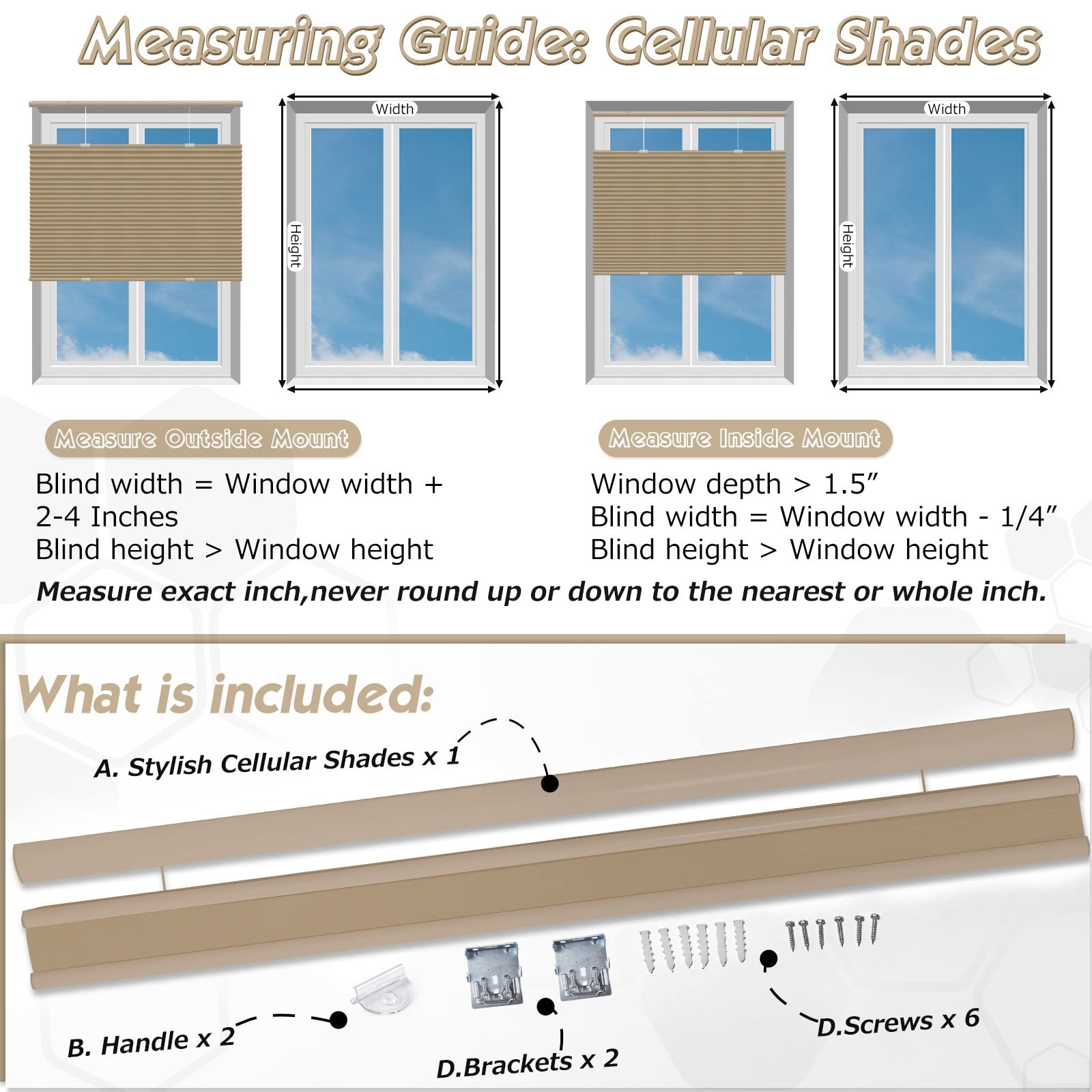 **Keego Cordless Blackout Cellular Shades - Custom Size Noise Cancelling Window Blinds for Kitchen, Bedroom & Office (51