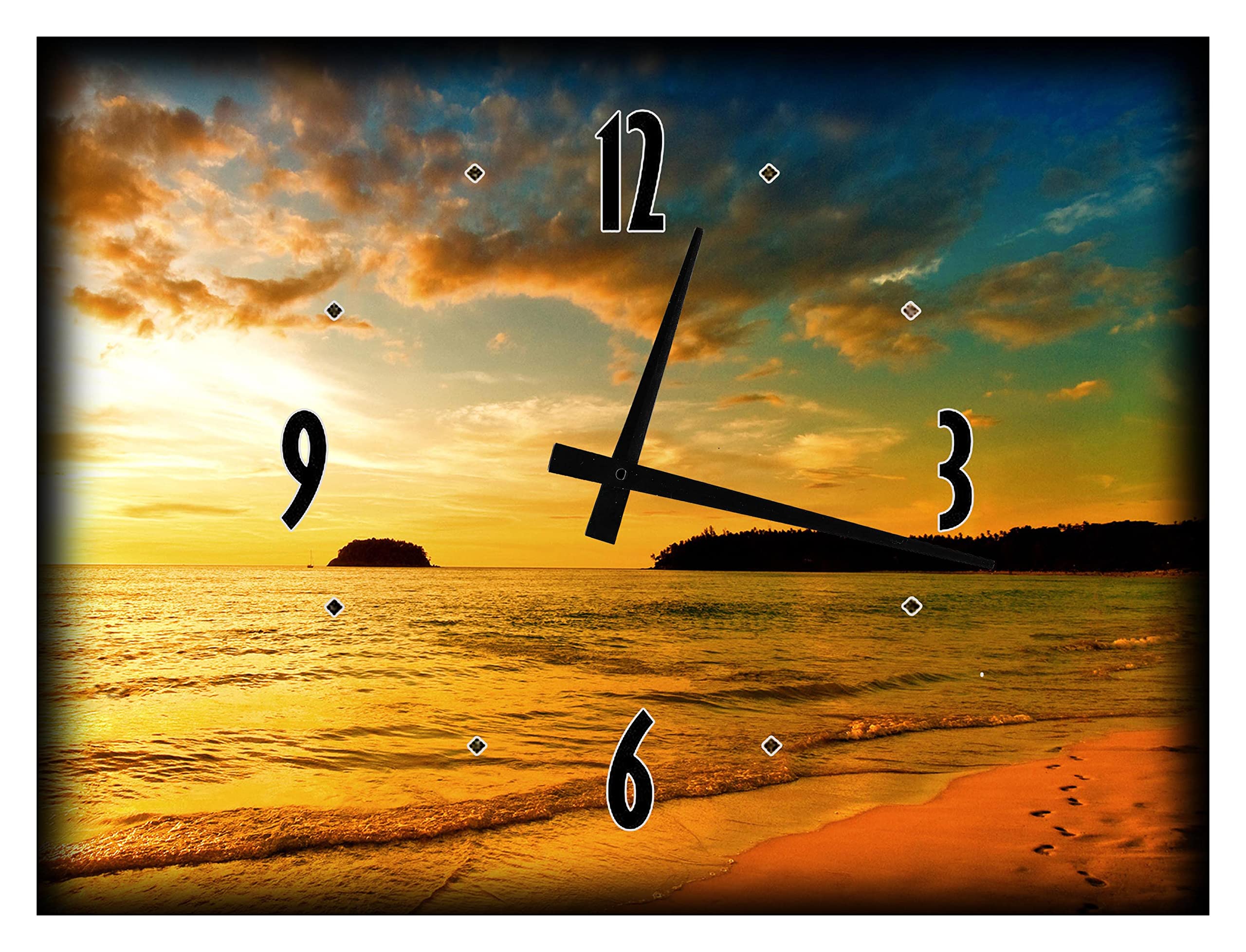 Champs Supply Sunrise Beach Wall Clock - 12x16 Inch Large Canvas Wall Art with Nature Scene, Perfect for Living Room, Bedroom & Office Decor