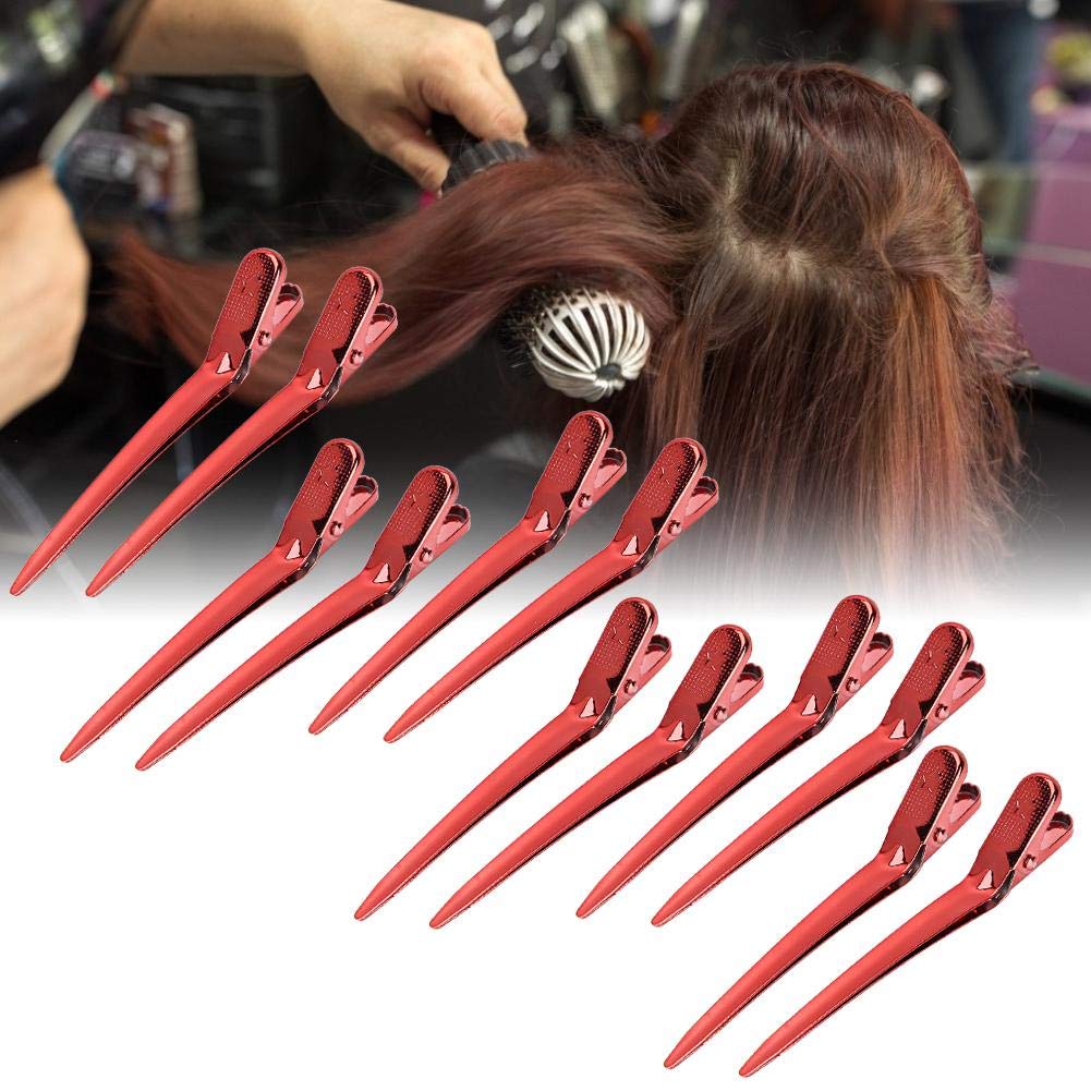 12 Pcs Professional Salon Duckbill Hair Clips - Stainless Steel Hairpins for Styling, Sectioning & Hairdressing (Red) - Perfect for Salon, Home Use & DIY Hair Styling
