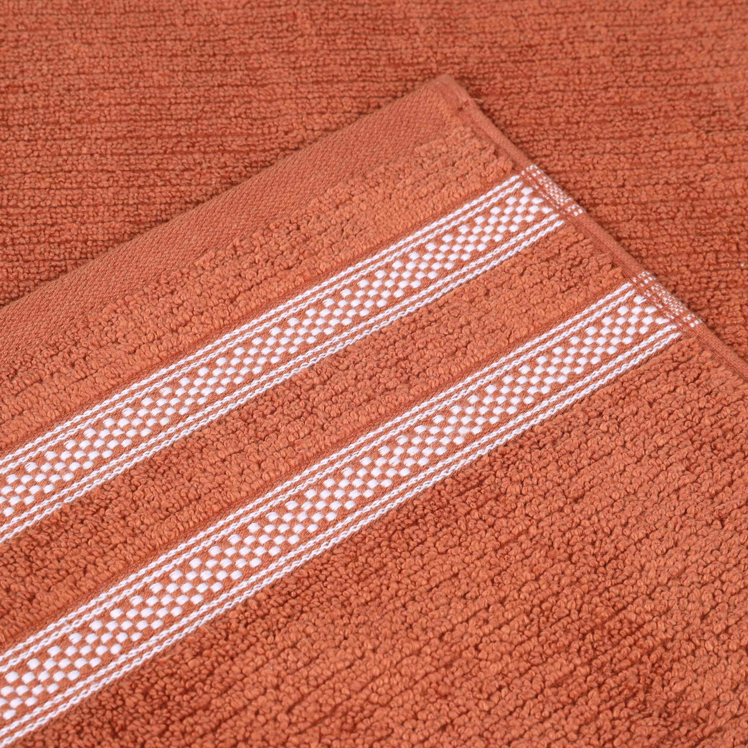 Soft Zero Twist Cotton Ribbed Geometric Border Plush Bath Towel Set of 3 - Ultra Absorbent & Quick Dry for Spa, Beach, and Luxury Bathroom Use