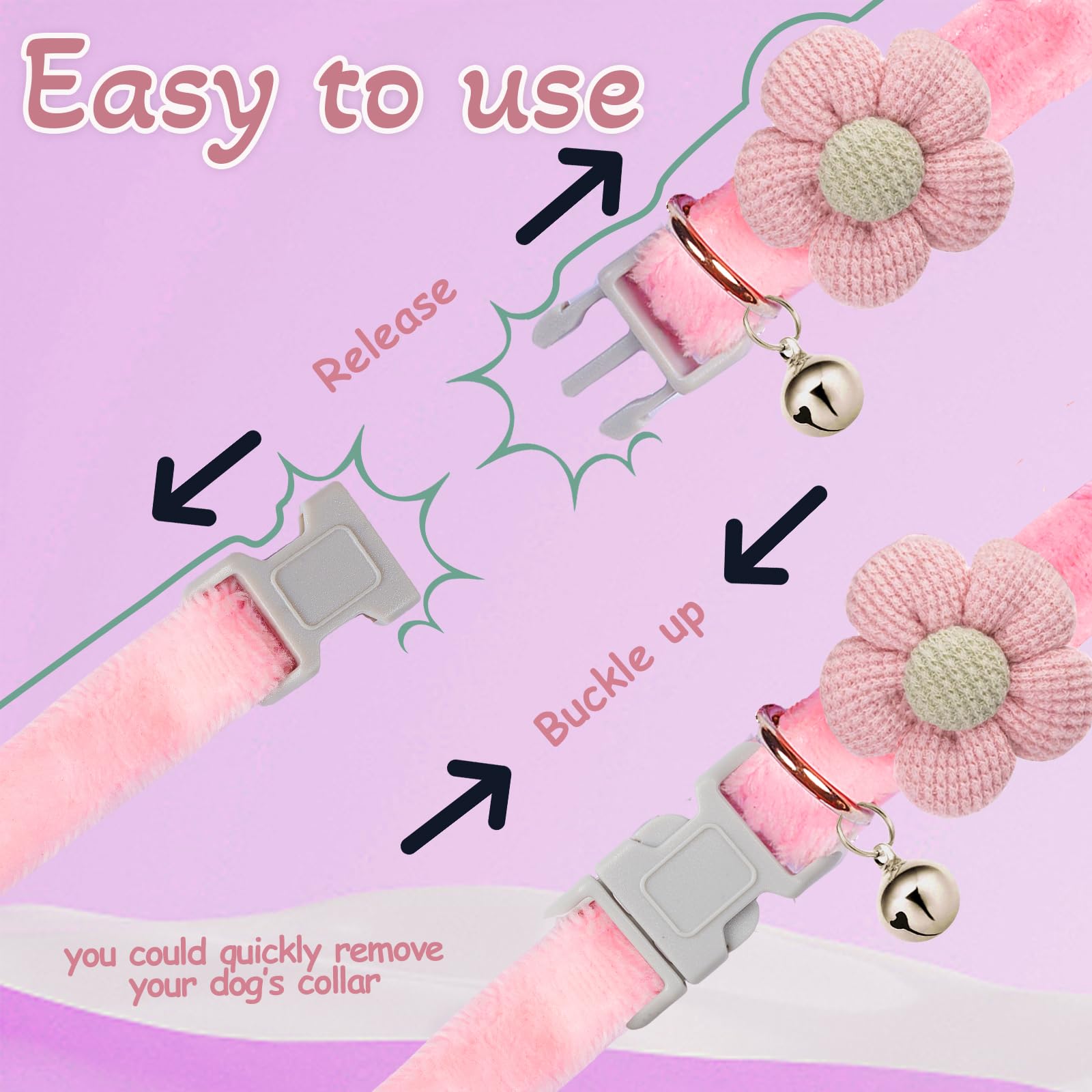 Small Dog Collar with Flower & Bell - Adjustable XS Puppy Collar for Tiny Dogs - Perfect for Training, Walks & Fashion Accessories (Ideal for Girl & Boy Puppies)