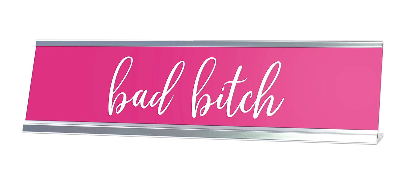 Pink Bad Bitch Novelty Desk Sign - Funny Office Decor for Women - Motivational Desk Sign for Home & Office Workspace