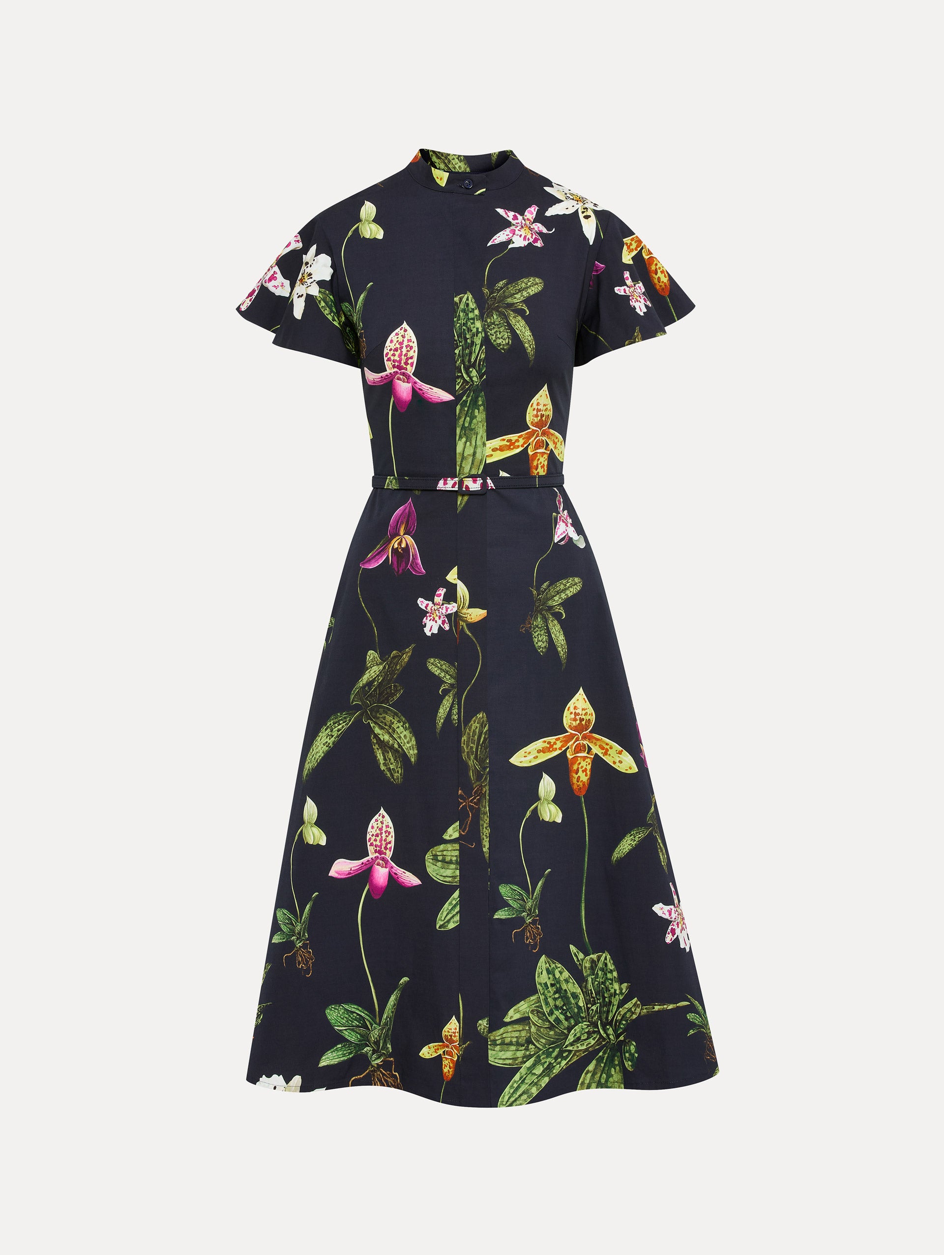 Orchid Cotton Poplin Short Sleeve Dress for Women - Floral Print Summer Casual Dress for Outdoor, Beach & Vacation Wear