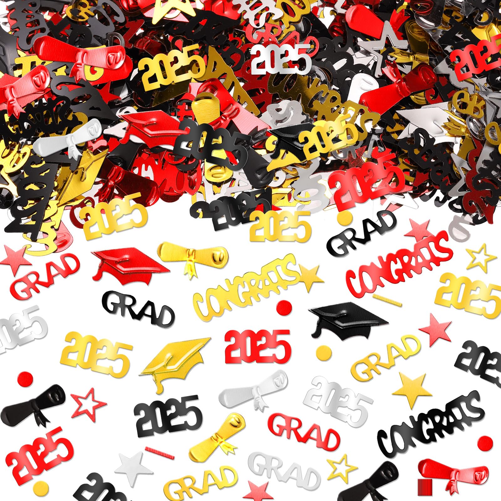 Sumind 3000 Pieces 2025 Graduation Confetti - Class of 2025 Party Decorations - Gold Silver Black Red Diploma Confetti for Graduation Ceremony, Anniversary & Celebration (2025 Style) - Perfect for Graduation Parties, School Events & Photo Backdrops