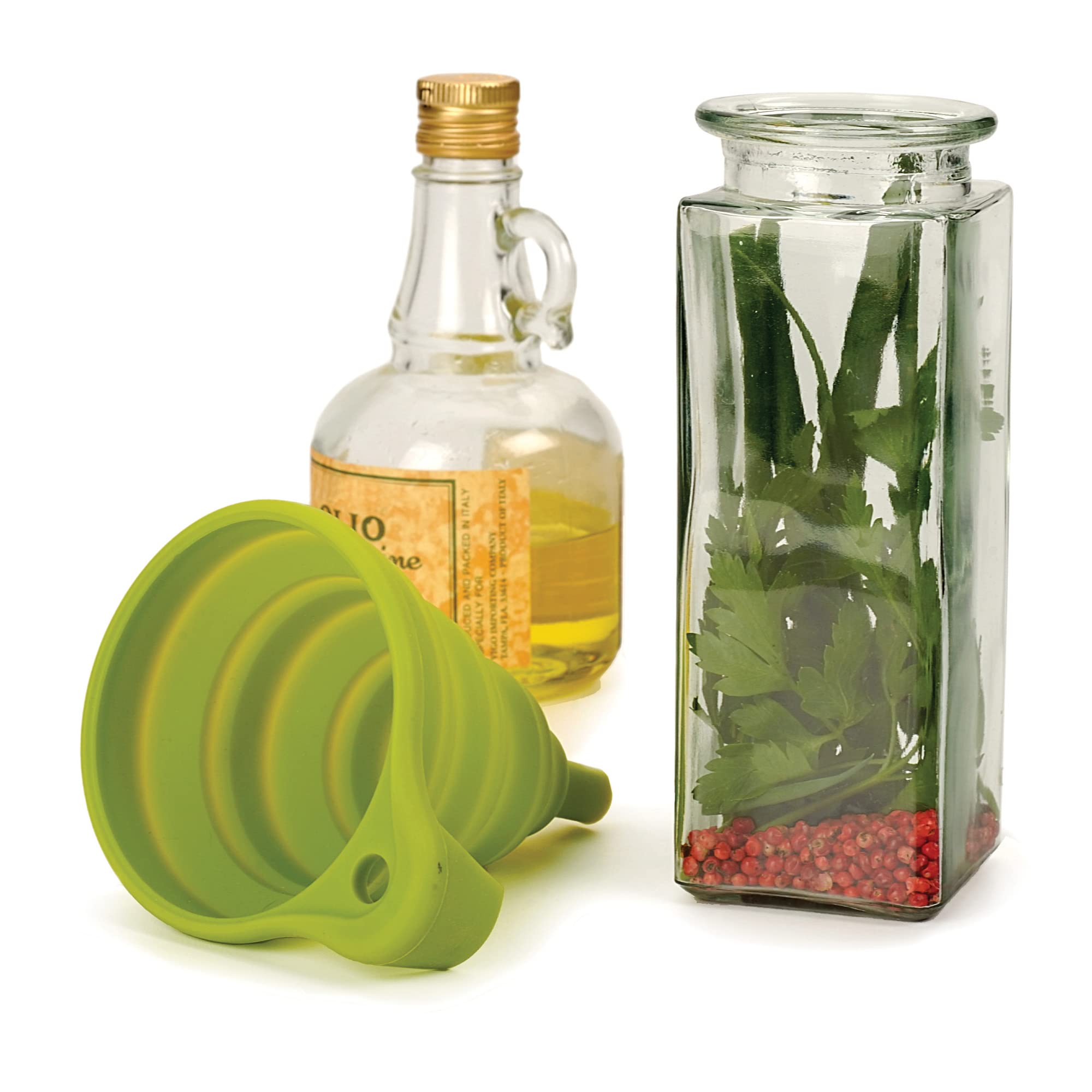 RSVP International Collapsible Silicone Funnel - Dishwasher Safe, BPA-Free Kitchen Tool (5.25x4.25x5.75 Inches) - Perfect for Baking, Cooking, Oil Transfer & Home Brewing - Green
