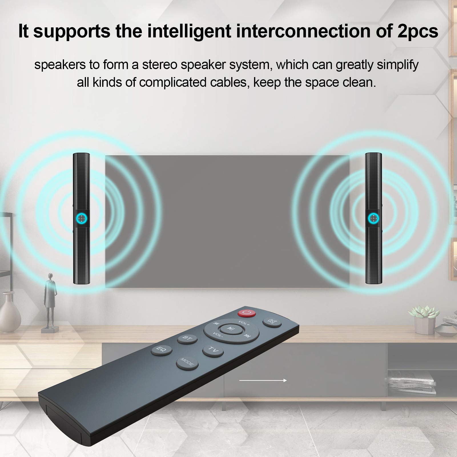 Emoshayoga BS-20 Bluetooth Soundbar - Wireless Home Theater System with Subwoofer, 20W Hi-Fi Audio, RGB Lights - Perfect for Living Room, Gaming & Movie Nights