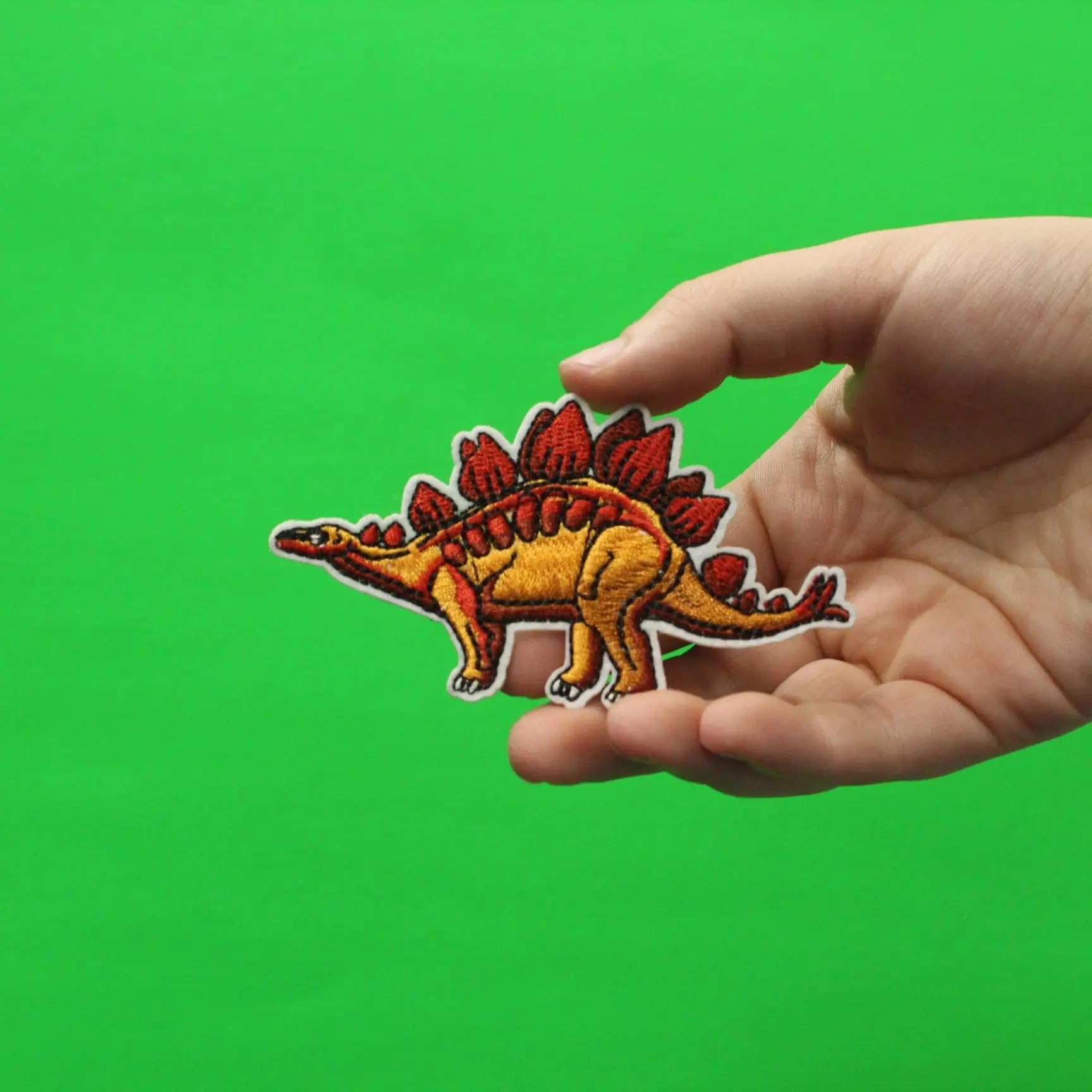 Stegosaurus Orange Dinosaur Embroidered Iron On Patch with Spiked Tail - Perfect for DIY Jackets, Backpacks, and Costume Accessories