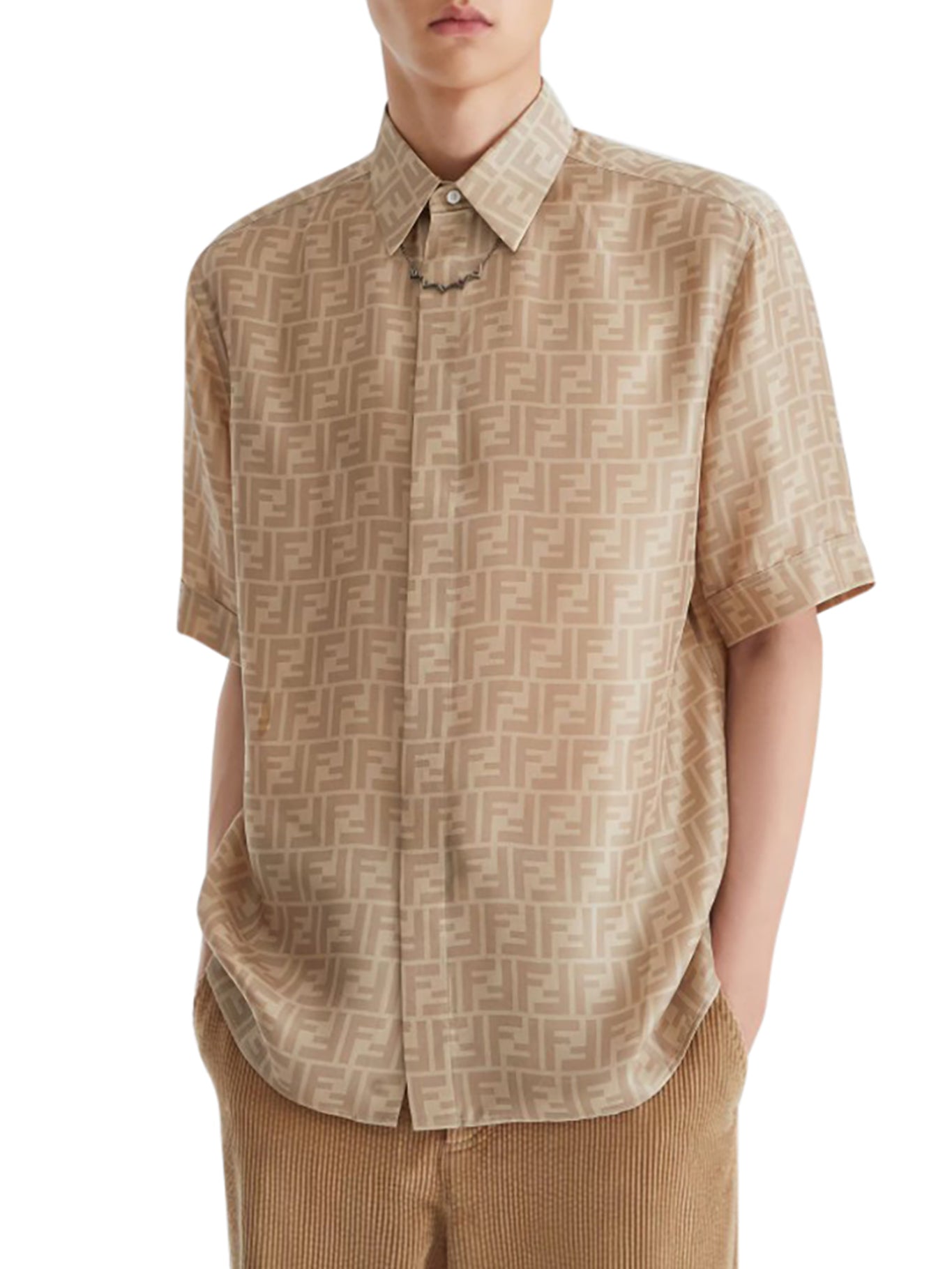 Fendi FF Silk Shirt in Nude Neutrals - Women's Luxury Blouse for Casual & Formal Wear | Model FS0795AKEE F0GQKSTONE | Perfect for Office, Parties & Special Occasions